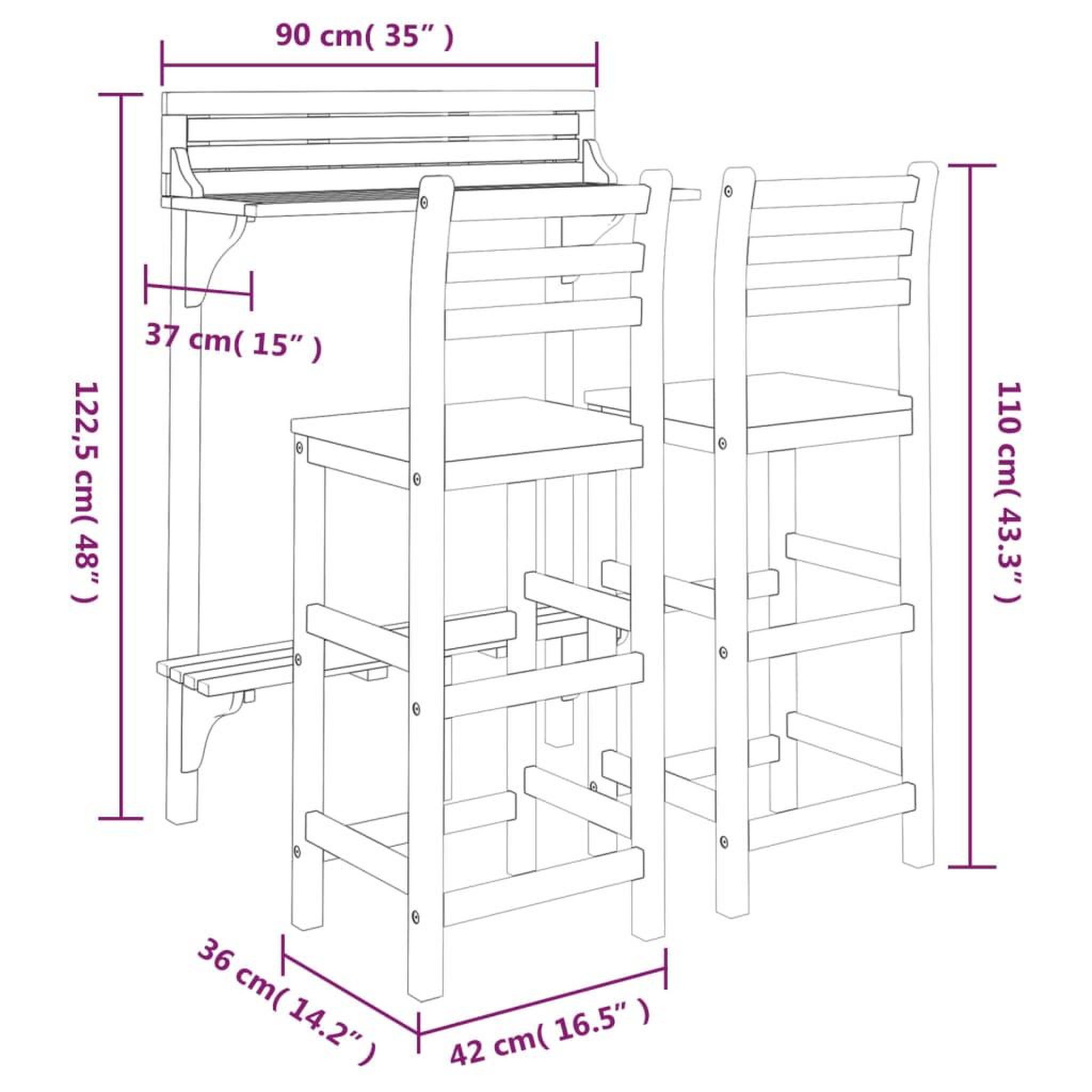 Voir la diapositive 6 : VIDAXL Ensemble de bar de balcon 3 pcs Bois d'acacia massif