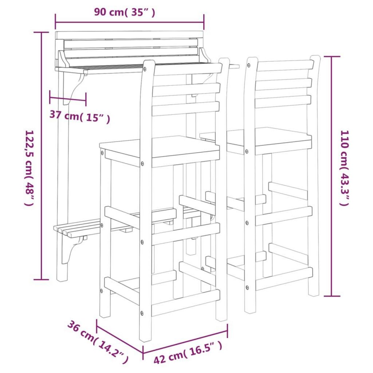 VIDAXL Ensemble de bar de balcon 3 pcs Bois d'acacia massif