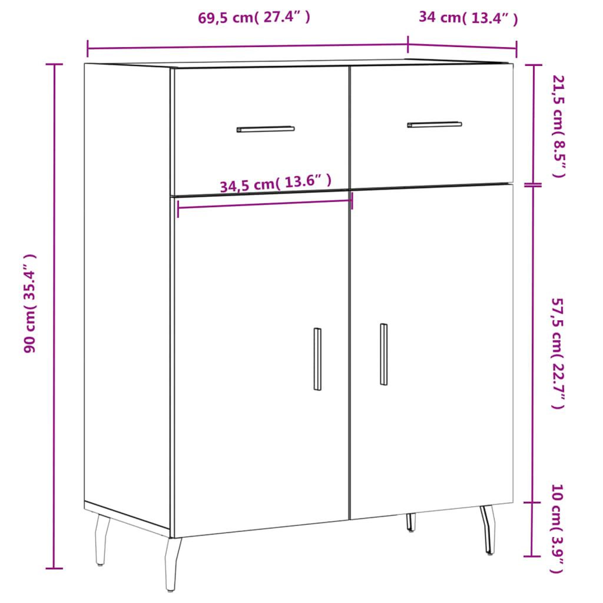 Voir la diapositive 6 : VIDAXL Buffet Blanc brillant 69,5x34x90 cm Bois d'ingenierie