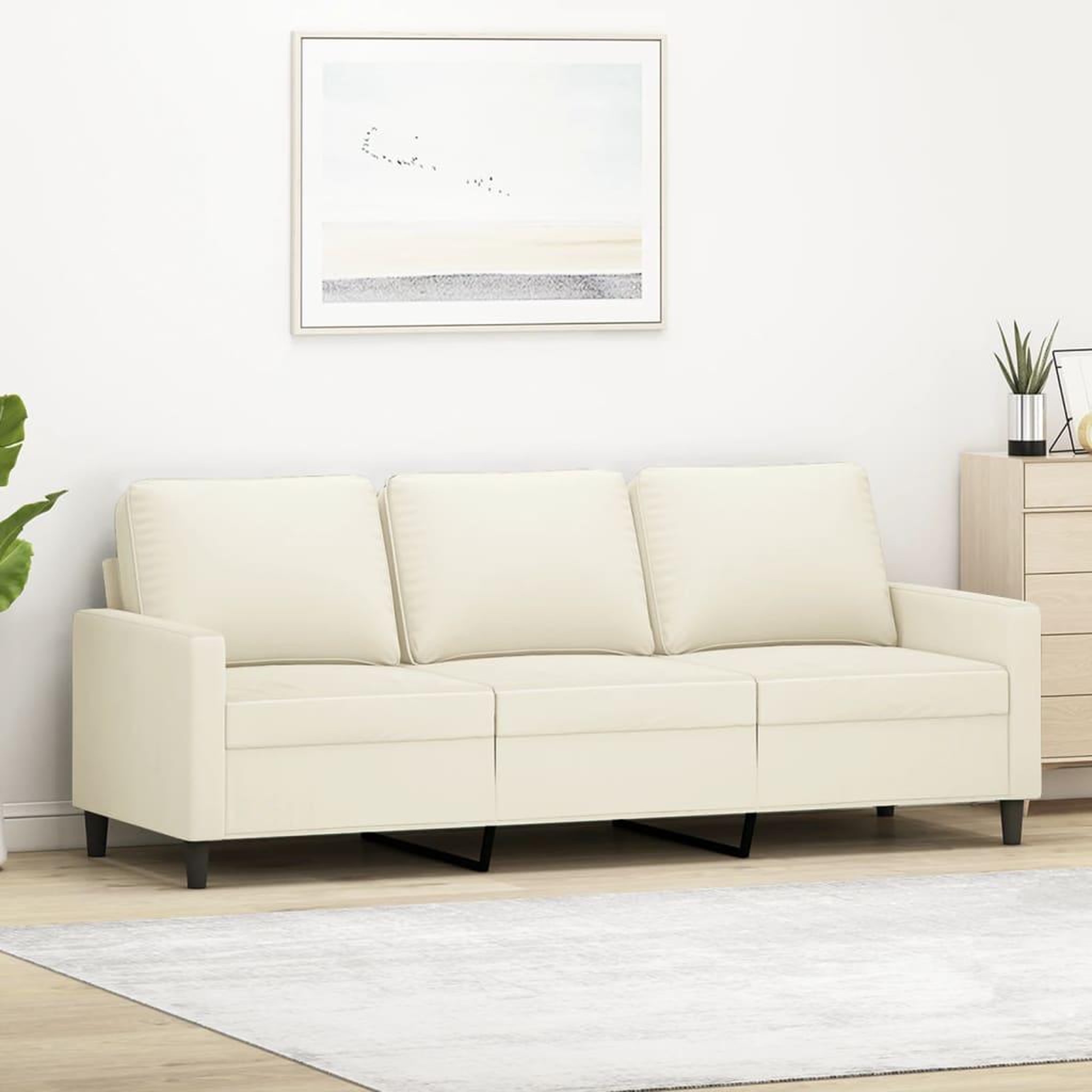 VIDAXL Canape a 3 places Creme 180 cm Velours