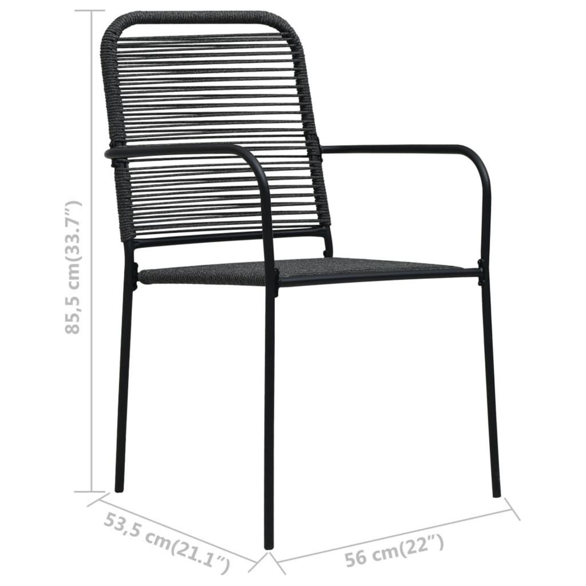 VIDAXL Chaises de jardin lot de 2 Corde en coton et acier Noir