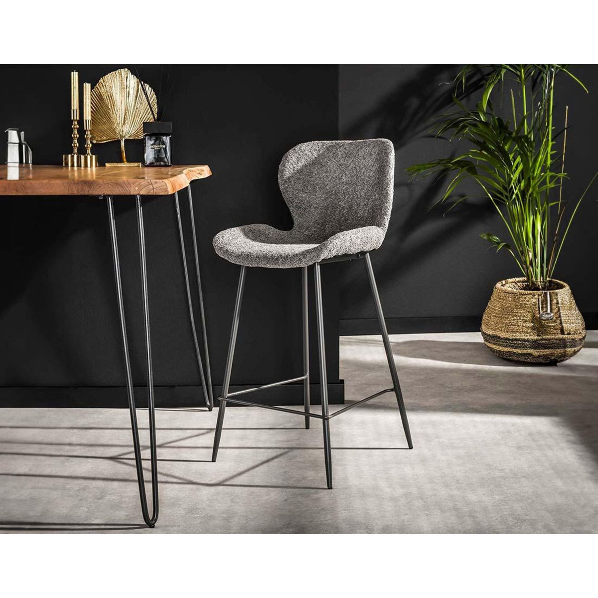 LISA DESIGN Basti - lot de 4 tabourets de bar - en tissu bouclette gris