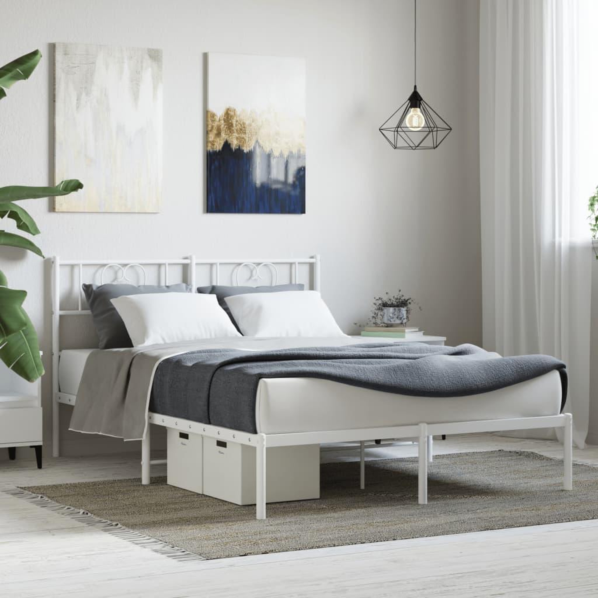 VIDAXL Cadre de lit metal sans matelas et tete de lit blanc 140x200 cm