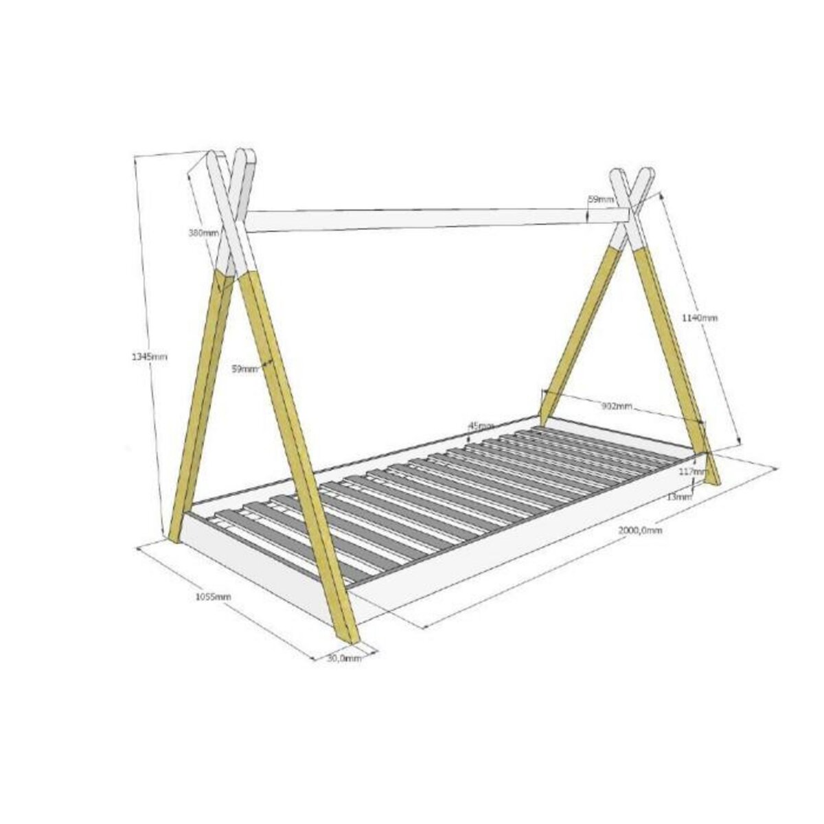 Paris Prix Lit Enfant Design  Tipi  90x200cm Blanc