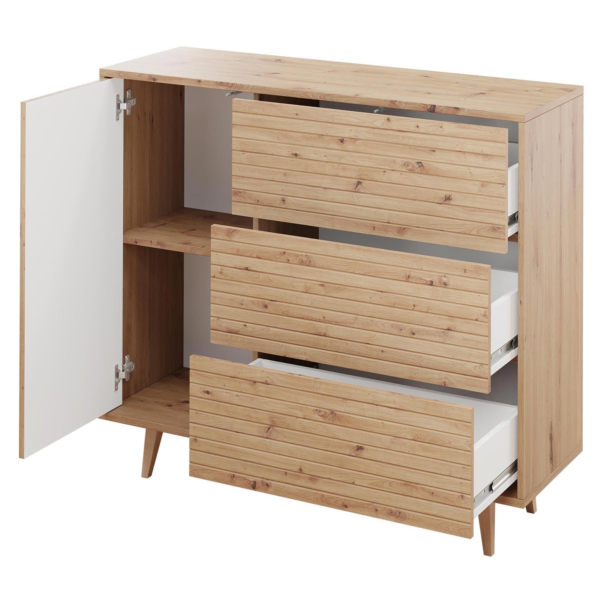 Voir la diapositive 3 : BEST MOBILIER Diego - buffet - effet bois - 3 tiroirs et 1 porte - 120 cm