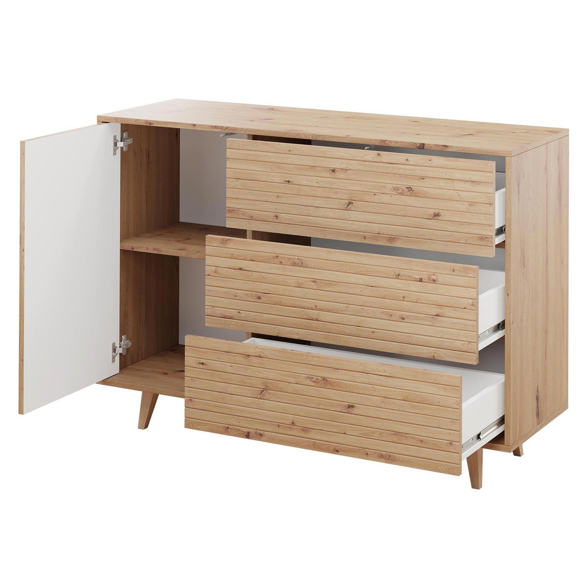 BEST MOBILIER Diego - buffet - effet bois - 3 tiroirs et 1 porte - 120 cm