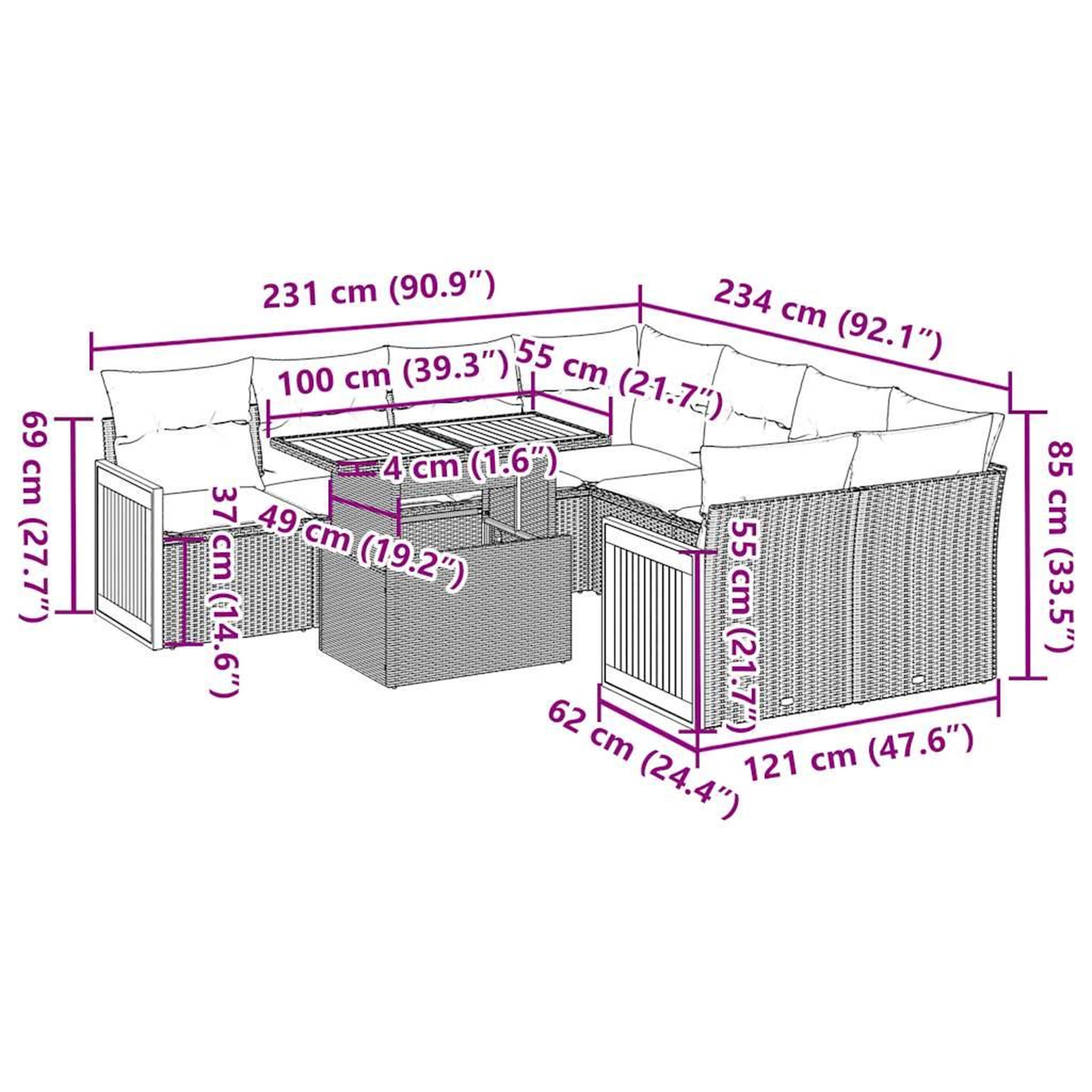 Voir la diapositive 6 : VIDAXL Salon de jardin avec coussins 9 pcs gris resine tressee acacia