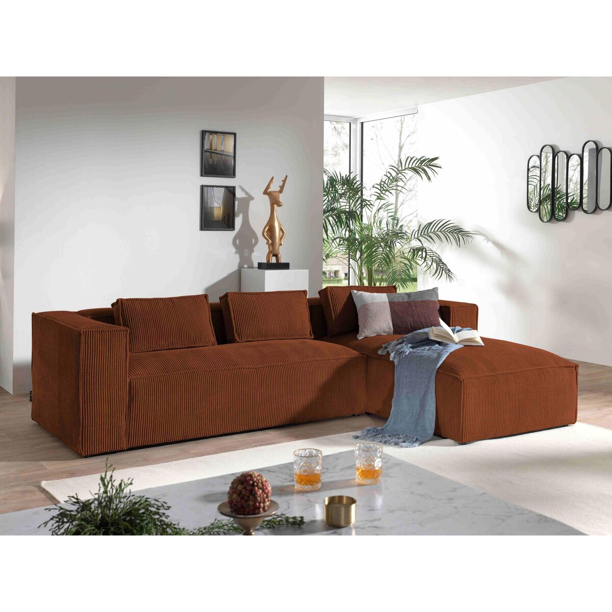 LISA DESIGN Stella - canapé d'angle - en velours côtelé - 4 places -style contemporain - droit