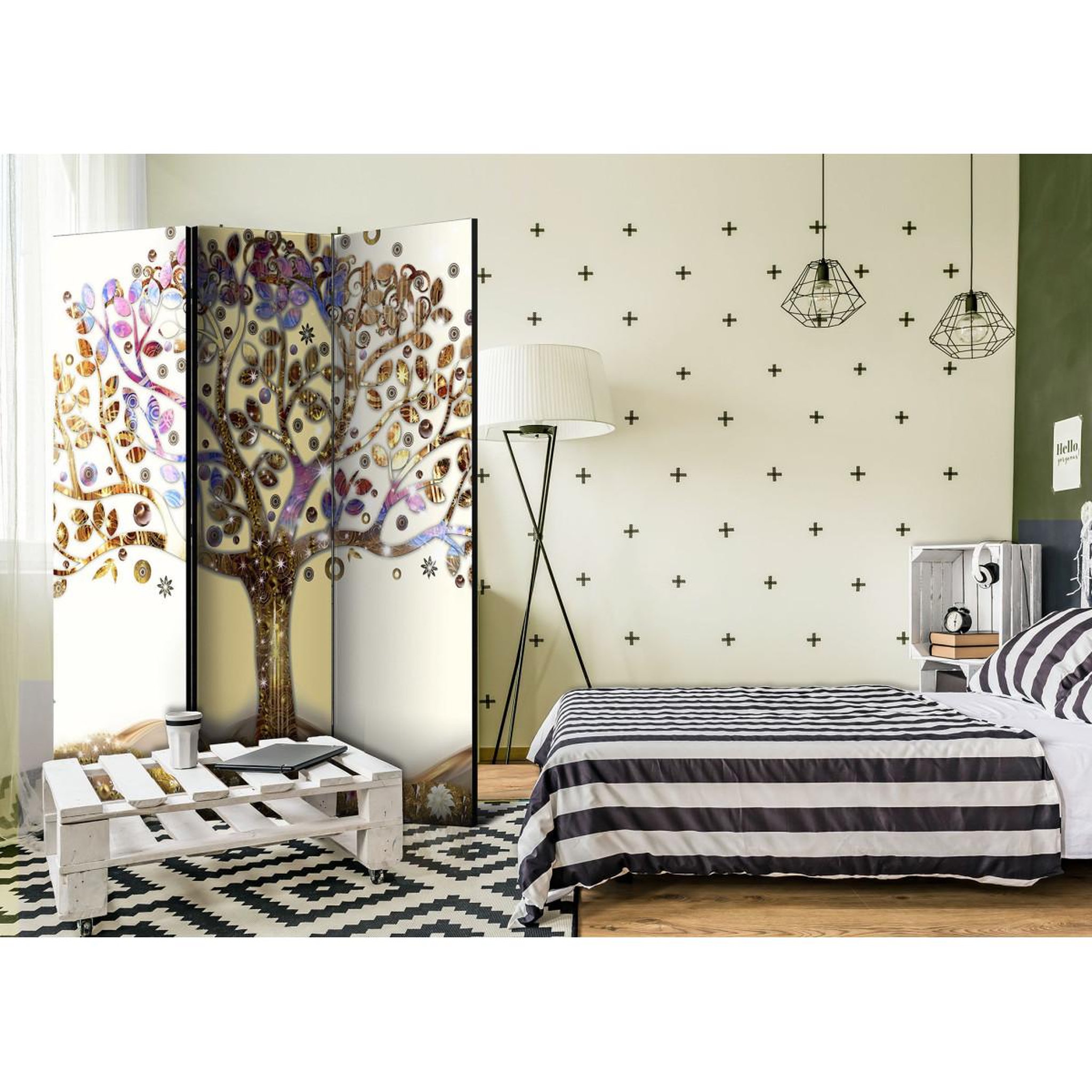 Voir la diapositive 2 : Paris Prix Paravent 3 volets  golden tree  135x172cm