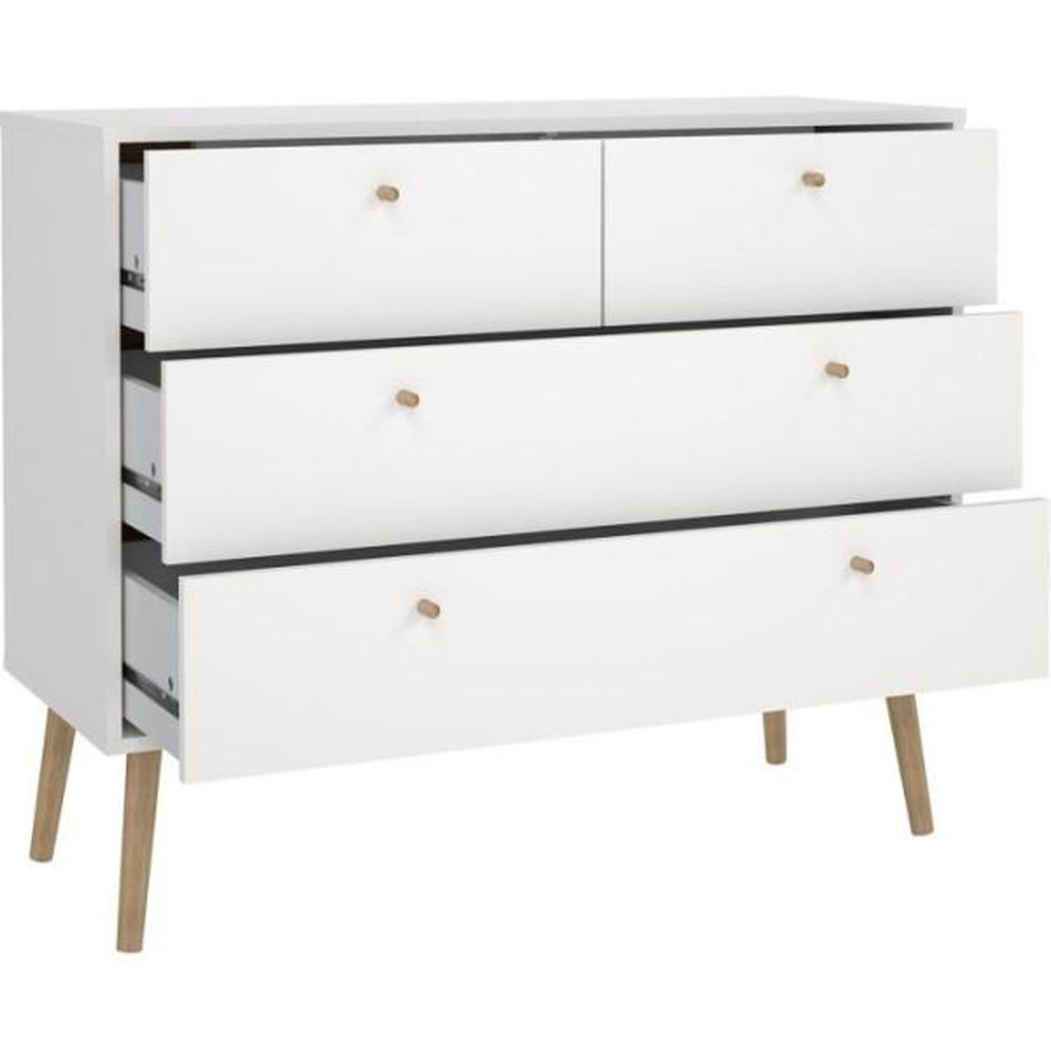 Voir la diapositive 5 : MARKET24 Commode bodo - 4 tiroirs - blanc mat - style scandinave - l98,7 x p39,1 x h81,7 cm