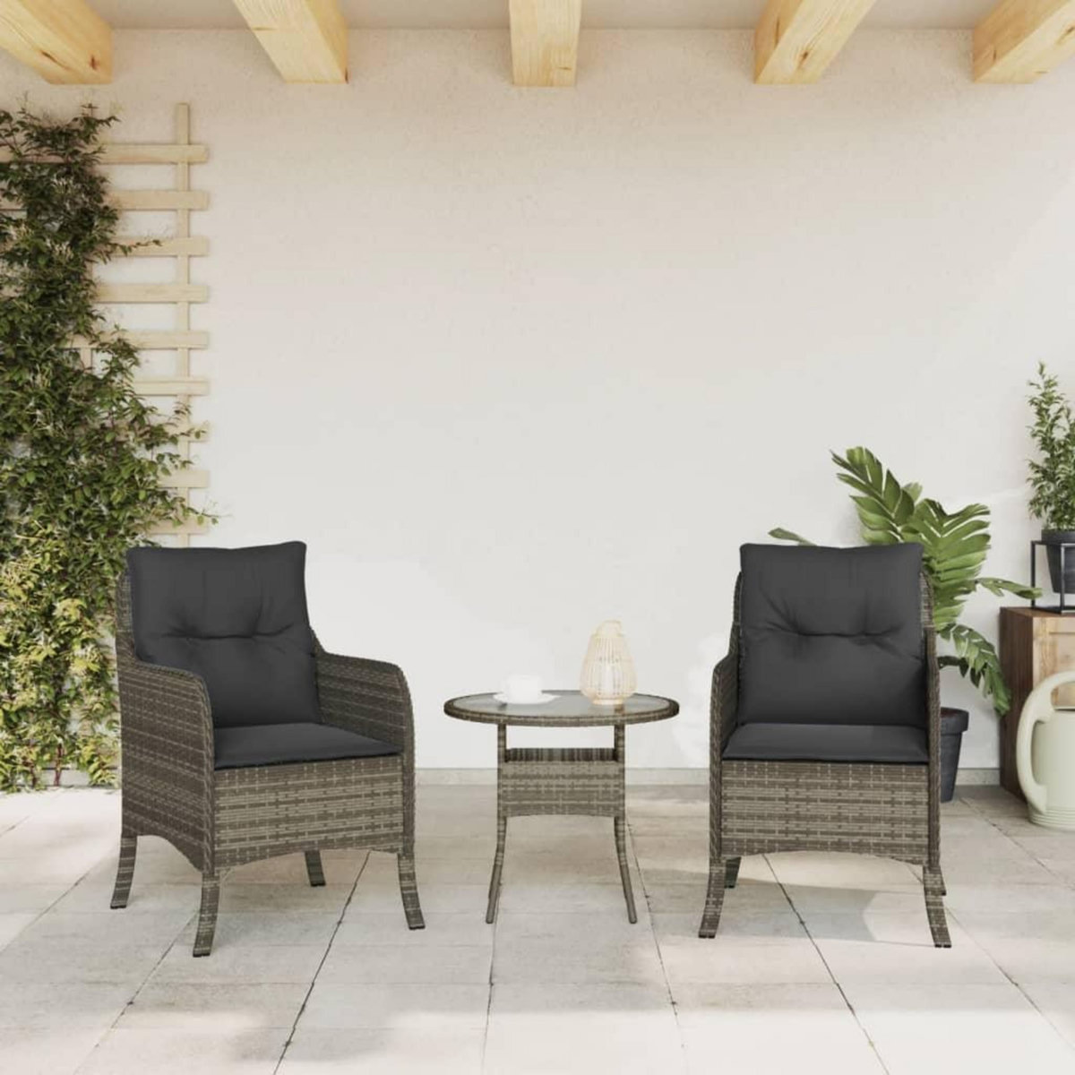 VIDAXL Chaises de jardin avec coussins lot de 2 gris resine tressee