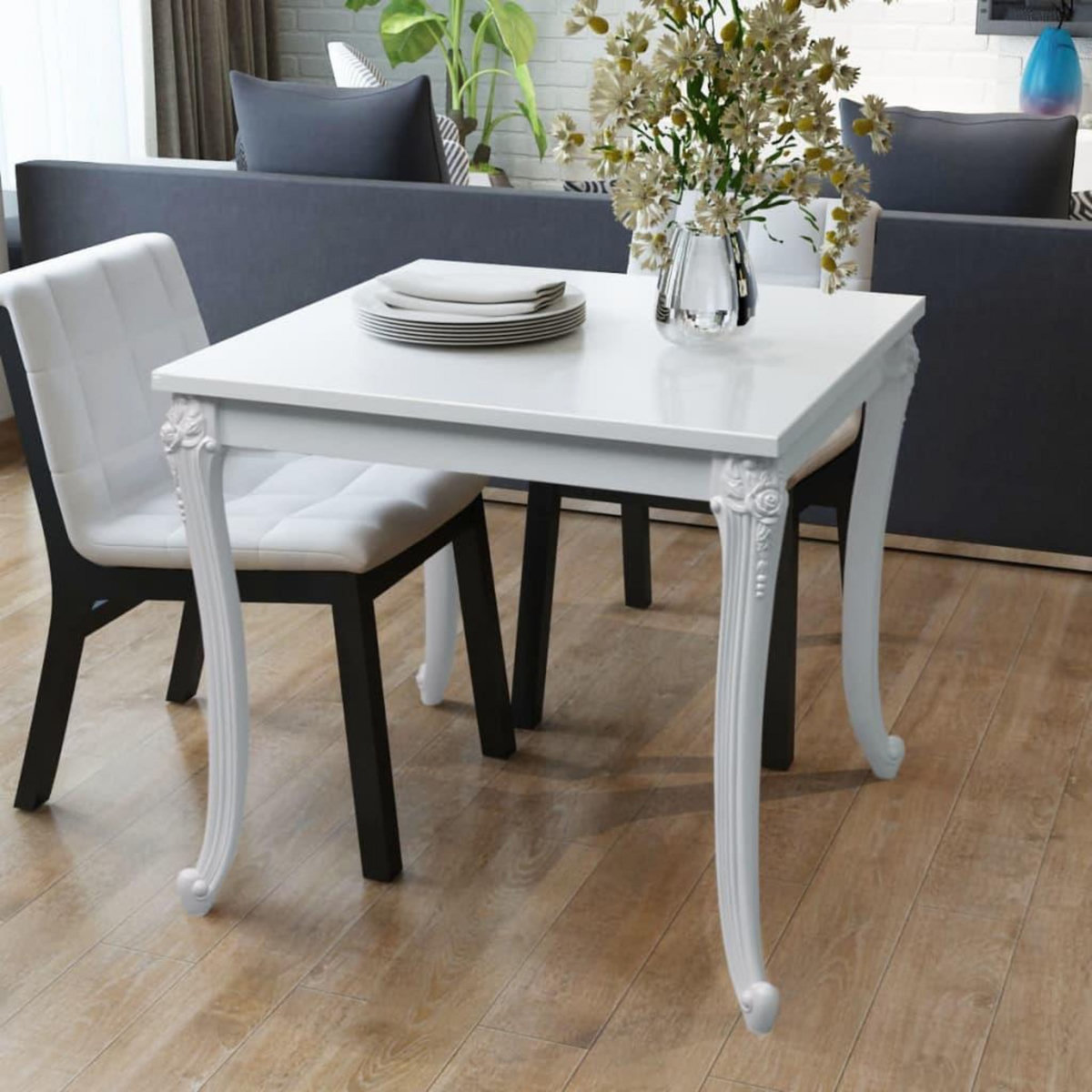 VIDAXL Table a manger 80x80x76 cm blanc brillant