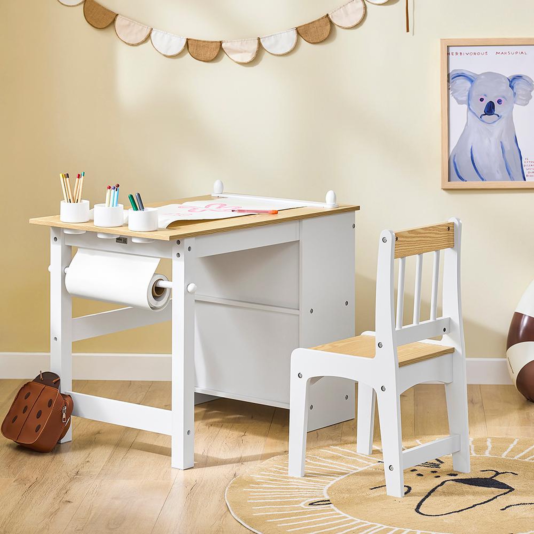 Voir la diapositive 2 : SOBUY SoBuy - Ensemble Table Et Chaise Enfant avec 2 étagères - Nordique - KMB60
