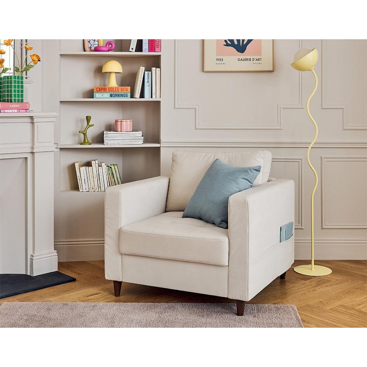 LISA DESIGN Anna - fauteuil avec poche en velours - pieds en bois