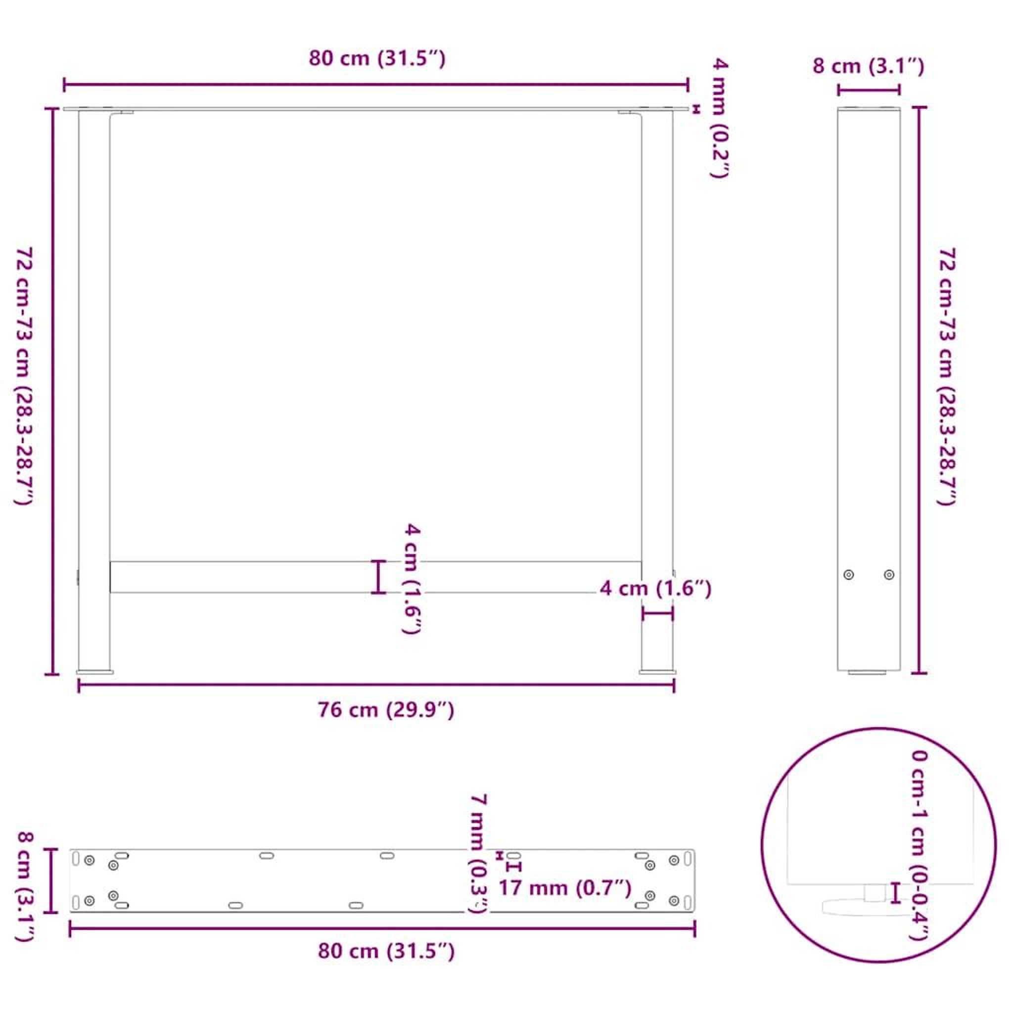 Voir la diapositive 6 : VIDAXL Pieds de table basse noir 2 pcs 80x(72-73) cm acier