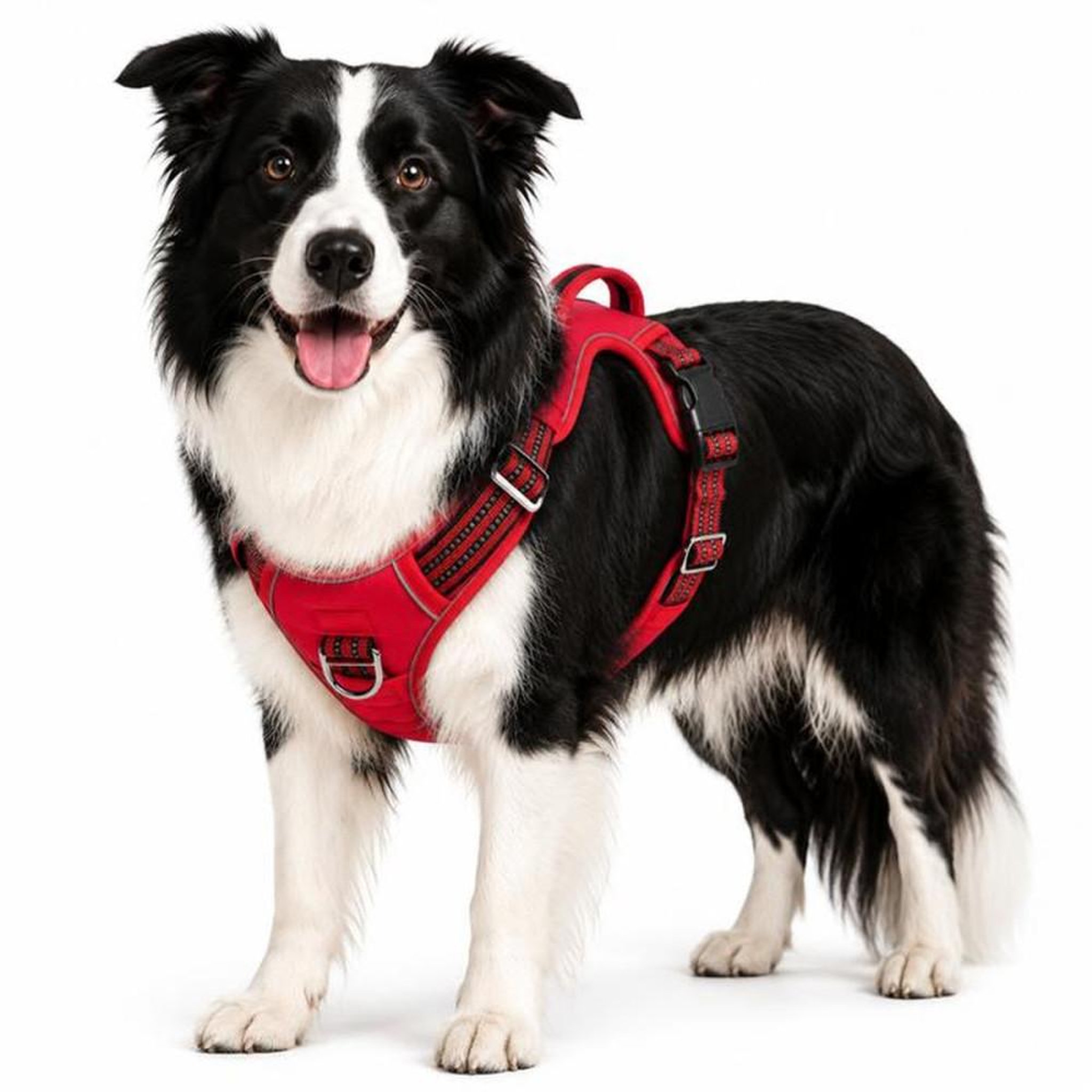 Harnais anti-traction pour chien rouge taille L, poignée de contrôle, doublure respirante et anneaux d'attache avant/arrière