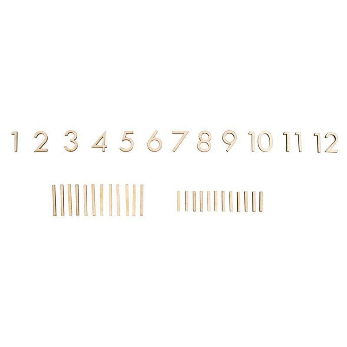 Rayher Chiffres en bois pour horloge 1-12 + 24 traits