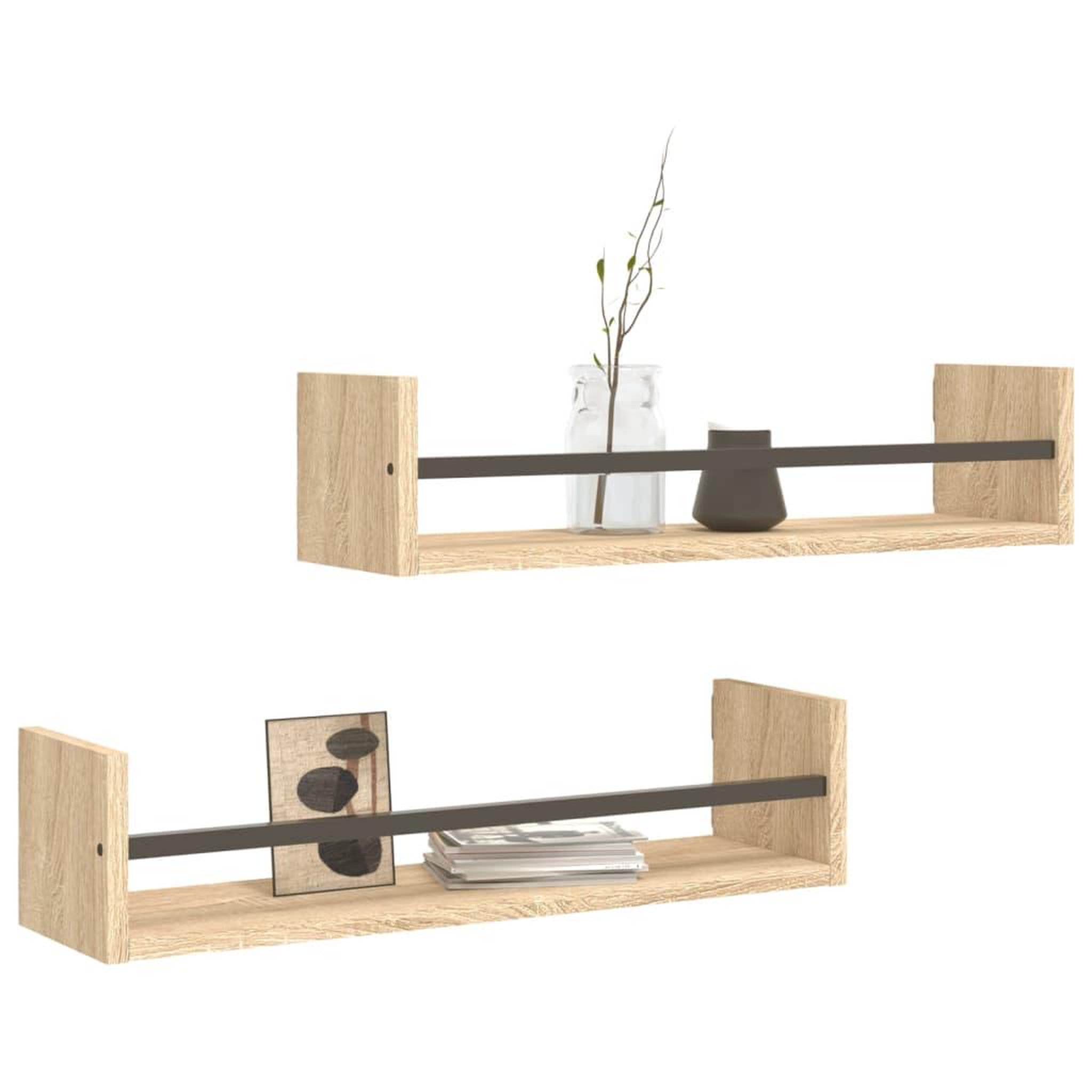 Voir la diapositive 3 : VIDAXL Etageres murales avec barres 2 pcs chene sonoma 60x16x14 cm