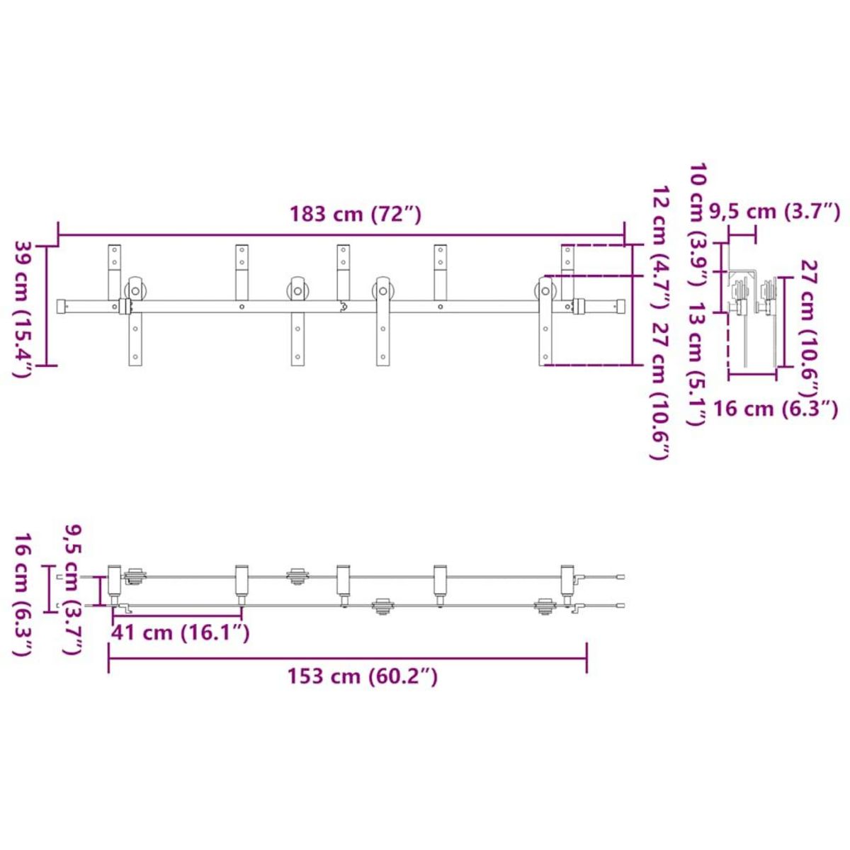 VIDAXL Kit de quincaillerie de porte coulissante 183 cm Acier Noir
