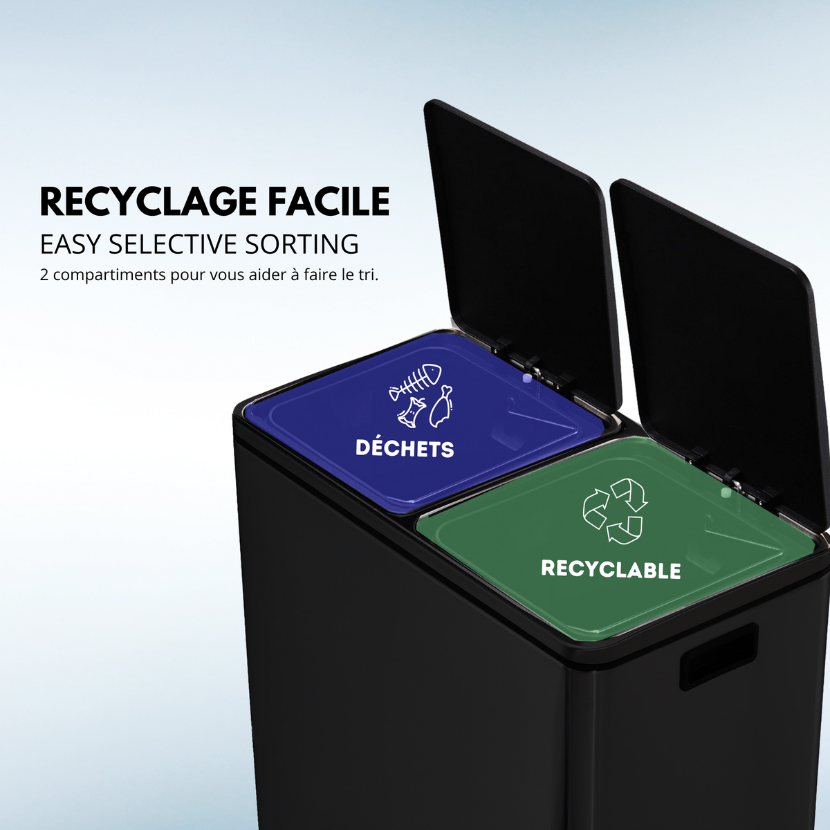 Kitchen move Poubelle de tri sélectif MAJOR Noir Acier inoxydable 60 L
