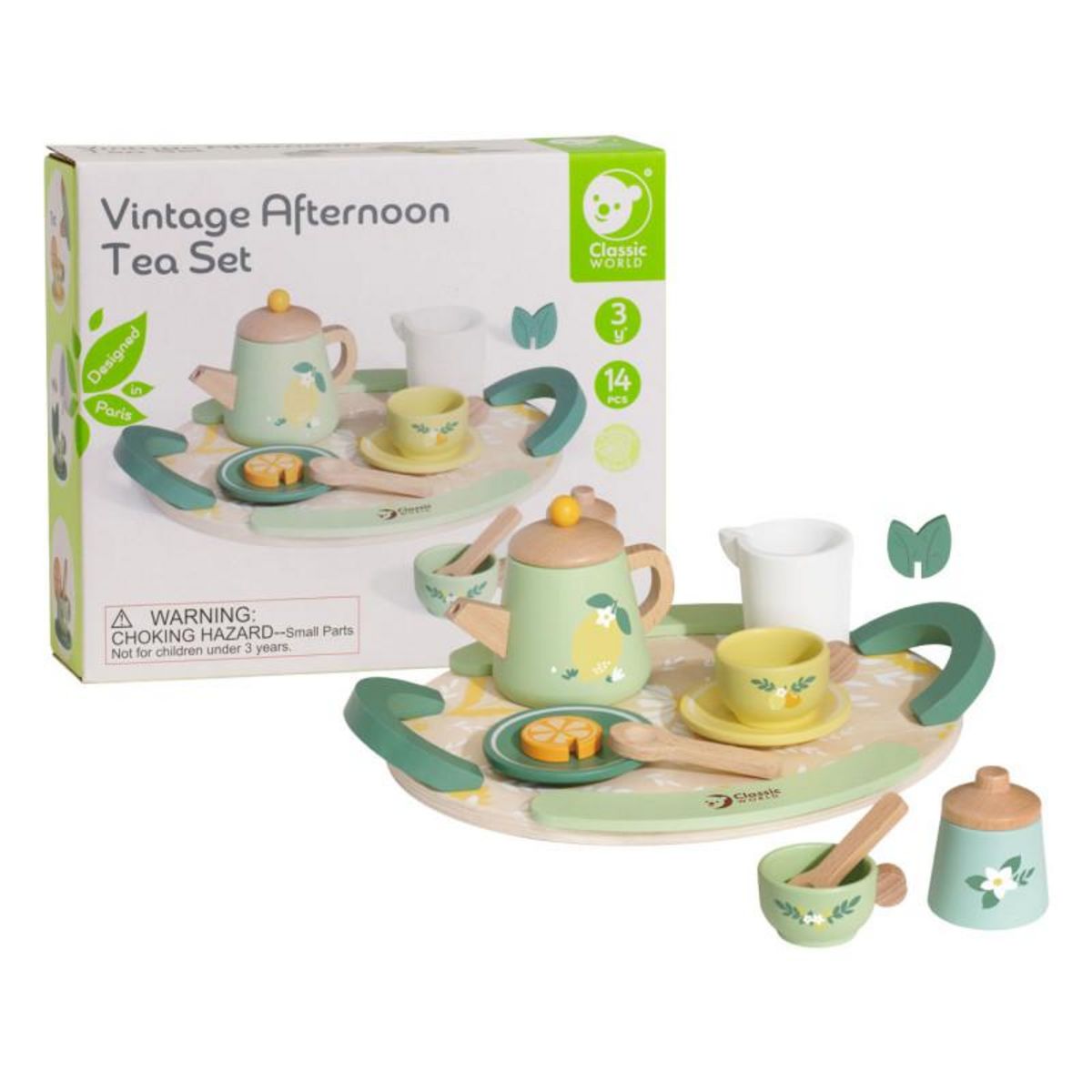 CLASSIC WORLD Classic World Wooden Vintage Tea Set with Tray, 14 pcs. 50576