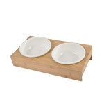 LOVE STORY Gamelle double en céramique et bambou pour chien et chat - Diam 16 cm