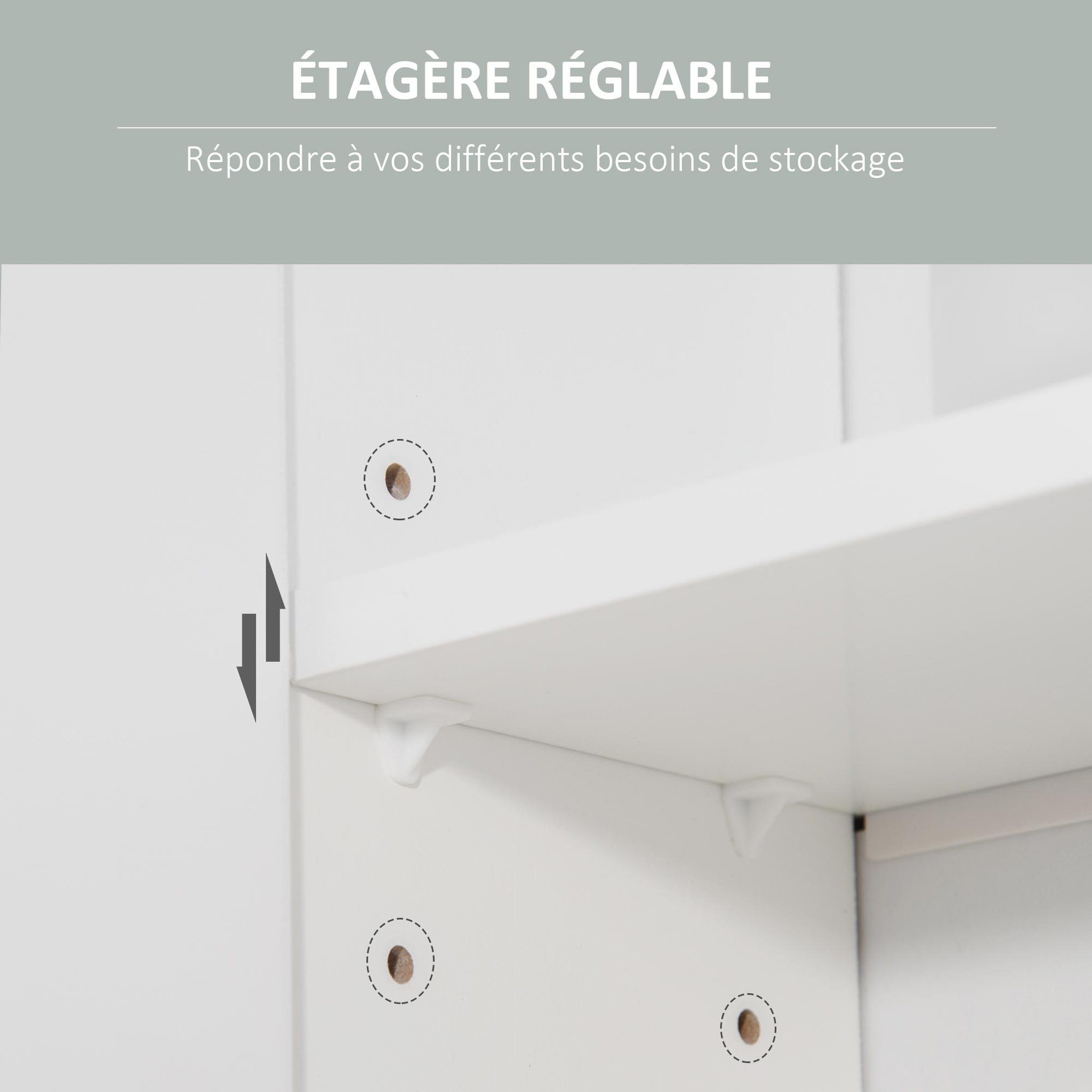Voir la diapositive 6 : KLEANKIN Armoire murale miroir de salle de bain - 2 portes, étagères, niche - dim. 54l x 15,2l x 55,3h cm - mdf blanc