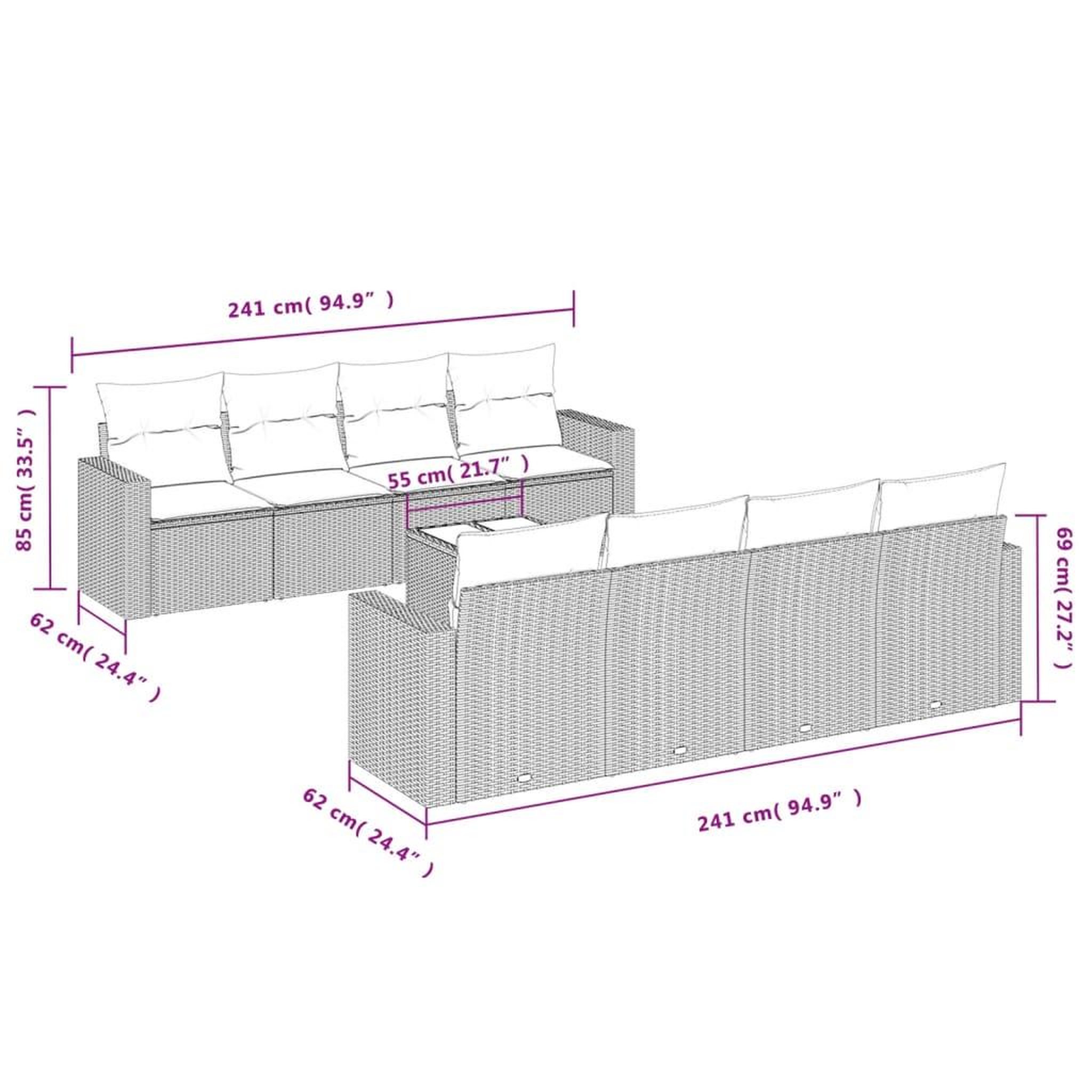 Voir la diapositive 3 : VIDAXL Salon de jardin avec coussins 9 pcs marron resine tressee