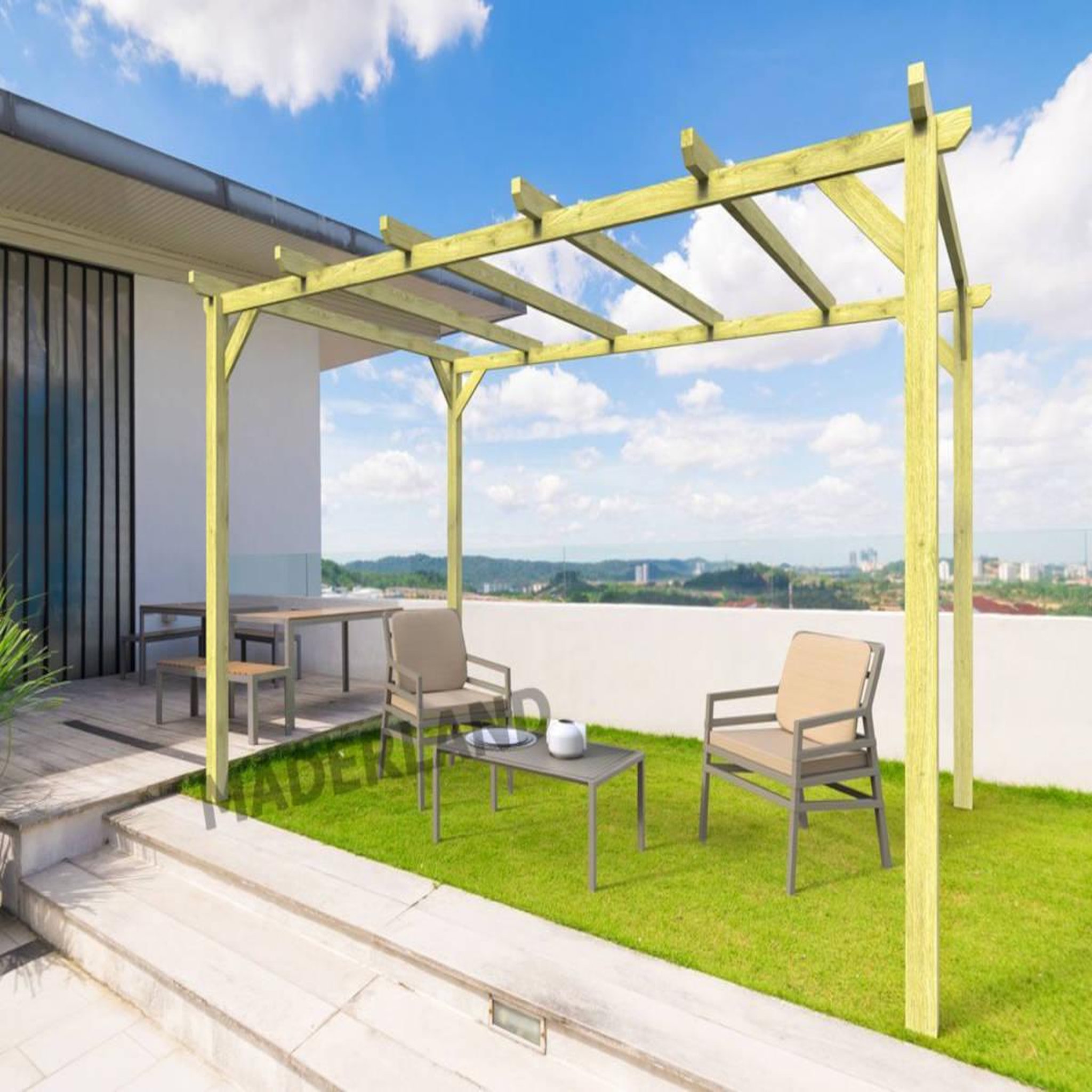 Voir la diapositive 4 : JARDIDECO Pergola massive en bois tours 510 x 420 cm - maderland