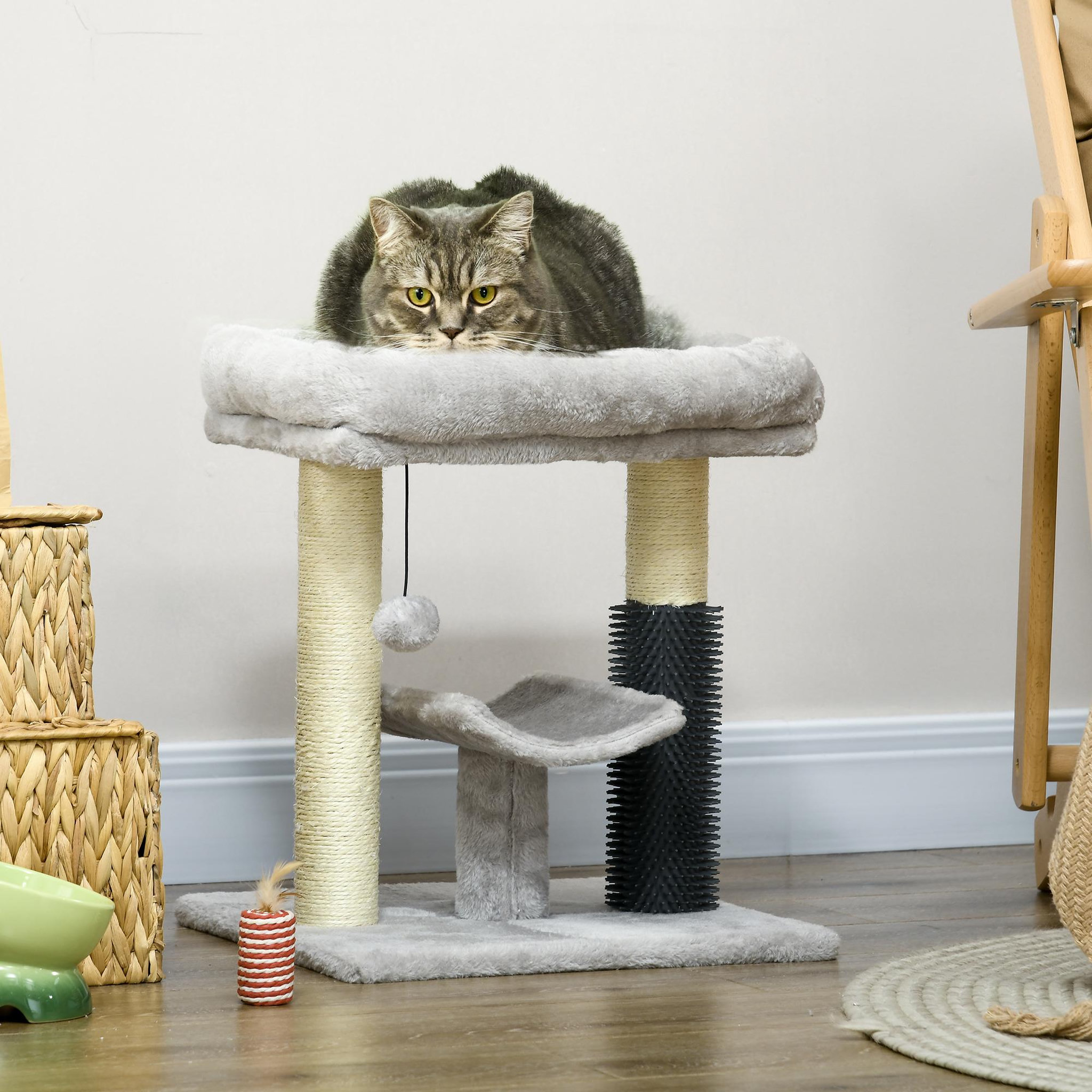 Voir la diapositive 2 : PAWHUT Arbre à chat griffoirs sisal naturel et massant plateforme panier jeu boule suspendue peluche gris