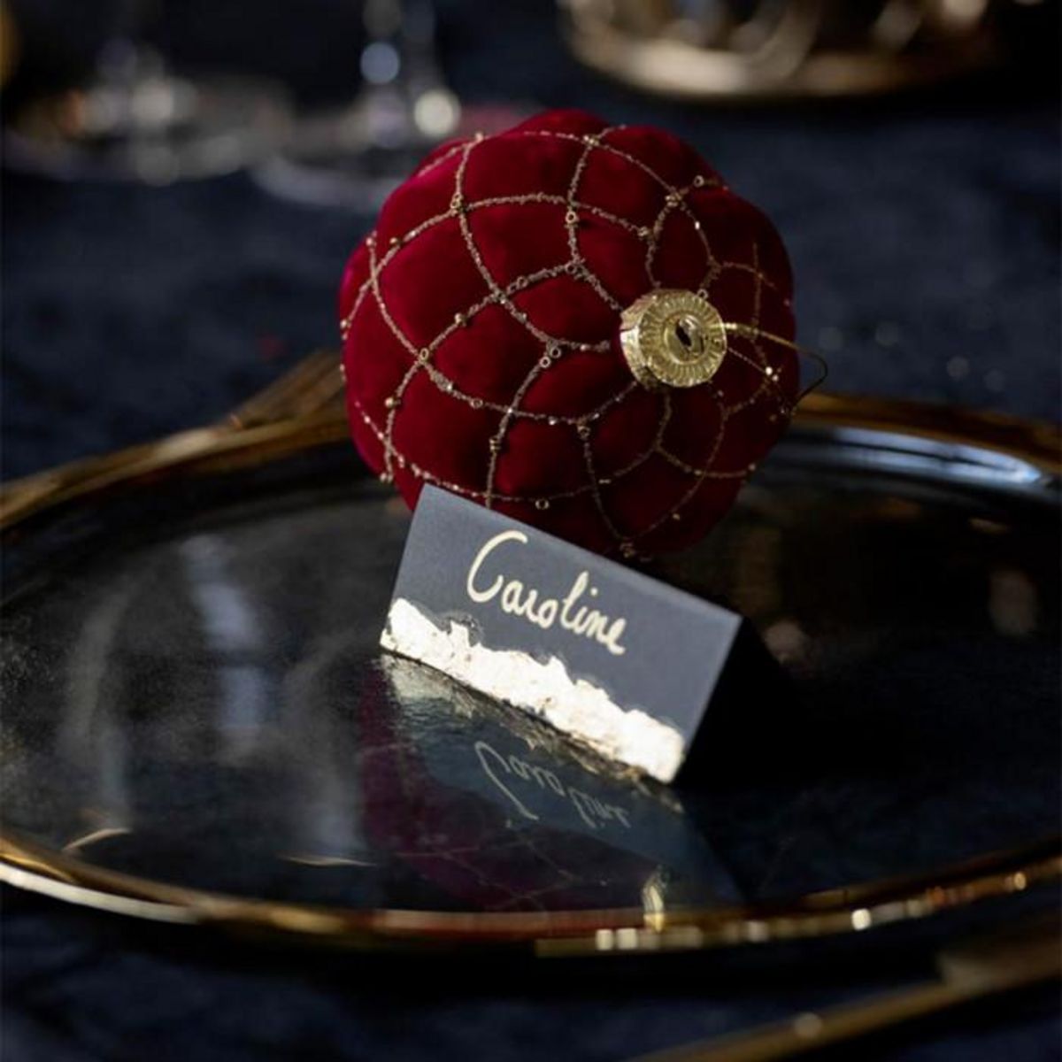 Paris Prix Lot de 4 Boules de Noël Velours  Caro  10cm Rouge & Or