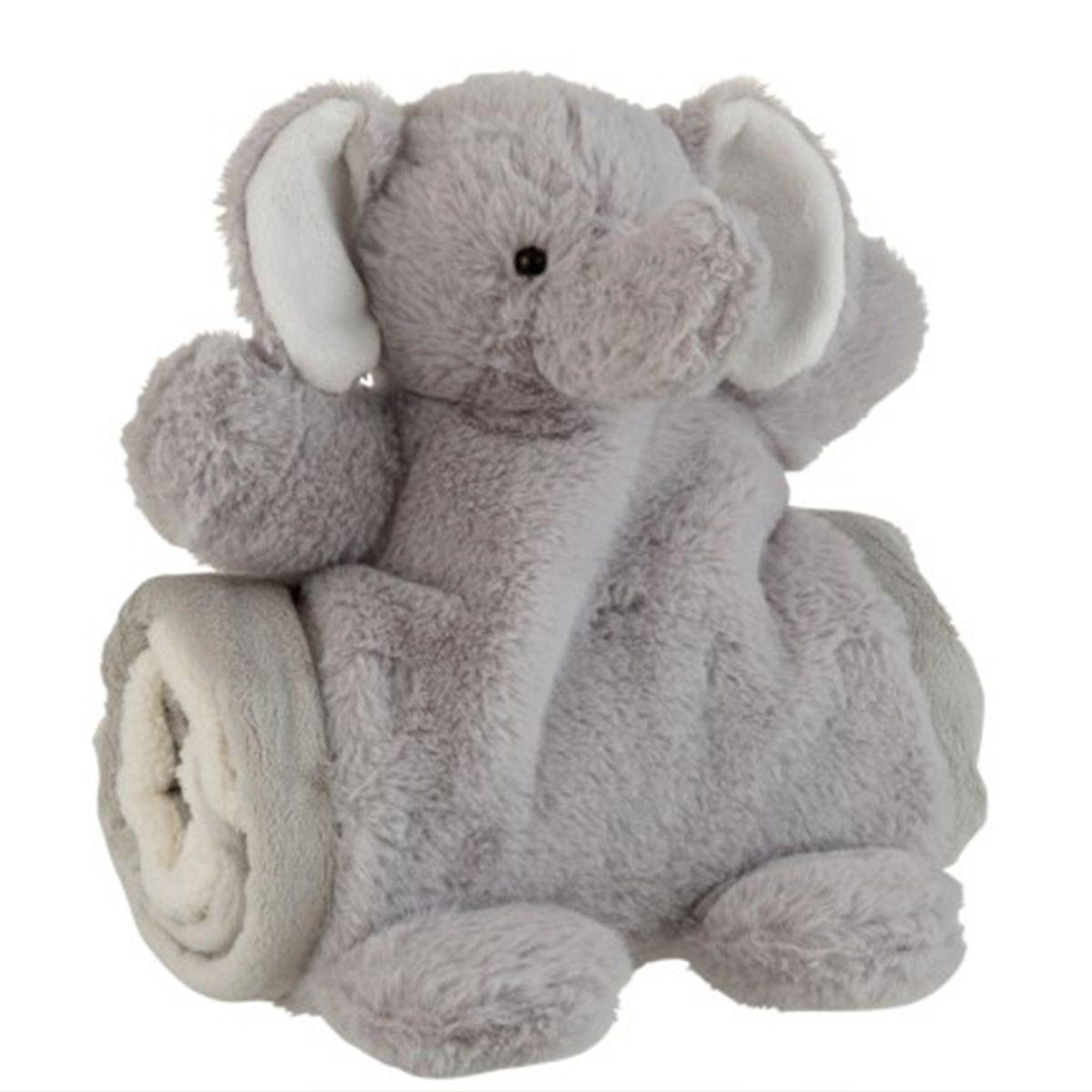 Voir la diapositive 1 : J-LINE Peluche & couverture enfant  eléphant  24cm gris