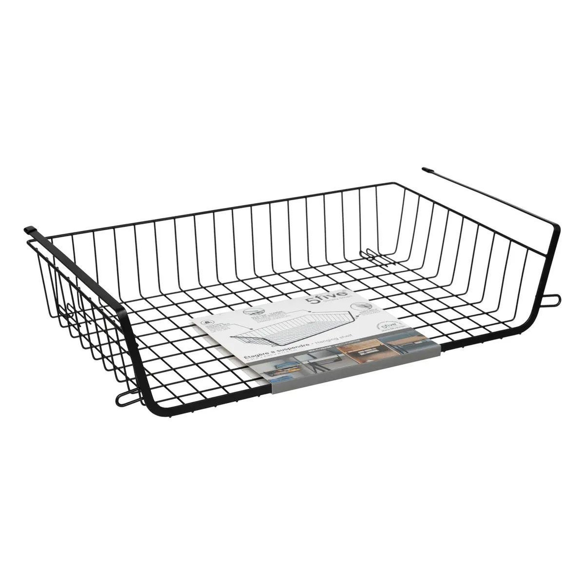 Voir la diapositive 5 : FIVE Panier à suspendre en métal  dressing  51cm noir