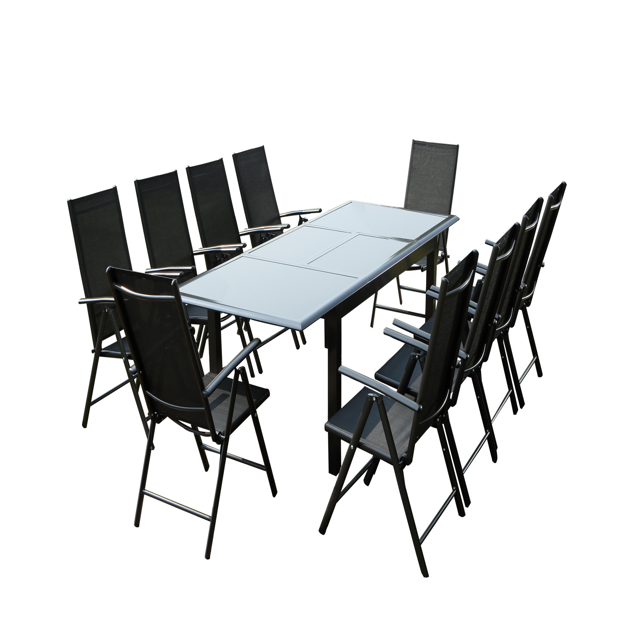 CONCEPT USINE Table de jardin et 10 chaises en aluminium gris RAVENNE