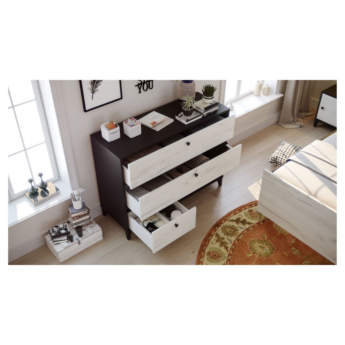 Commode 3 tiroirs 1 niche L110cm BRIDGET