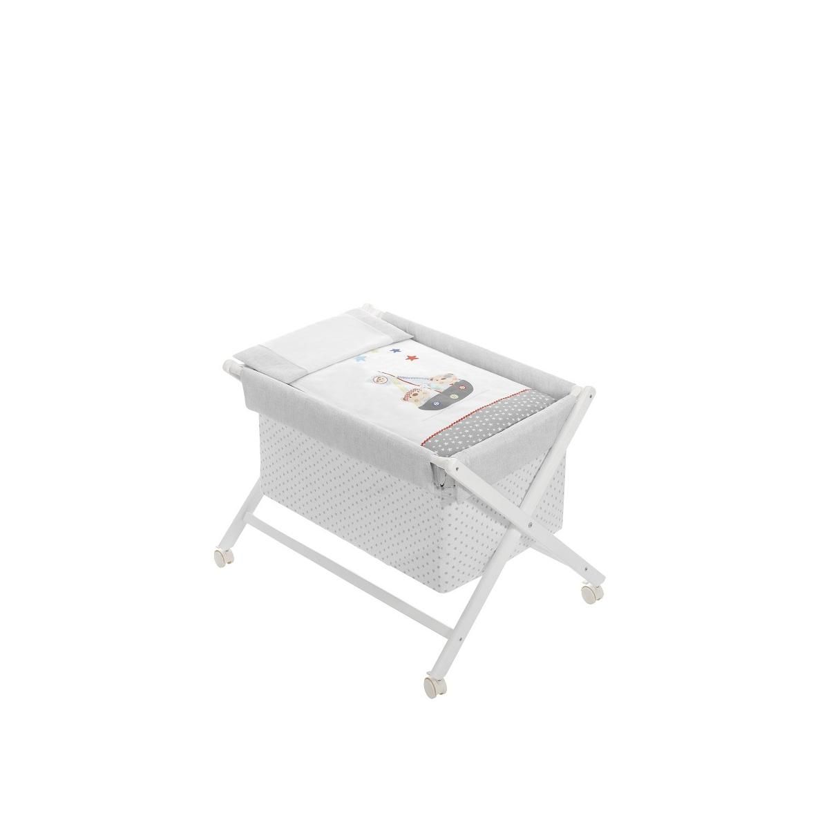 INTERBABY Berceau en Croix-Pirates Gris : Confort et Sécurité pour Bébé