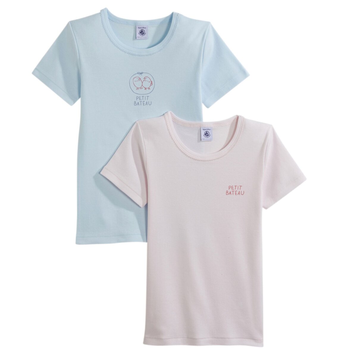 PETIT BATEAU Lot de 2 t-shirts en coton fille pas cher 