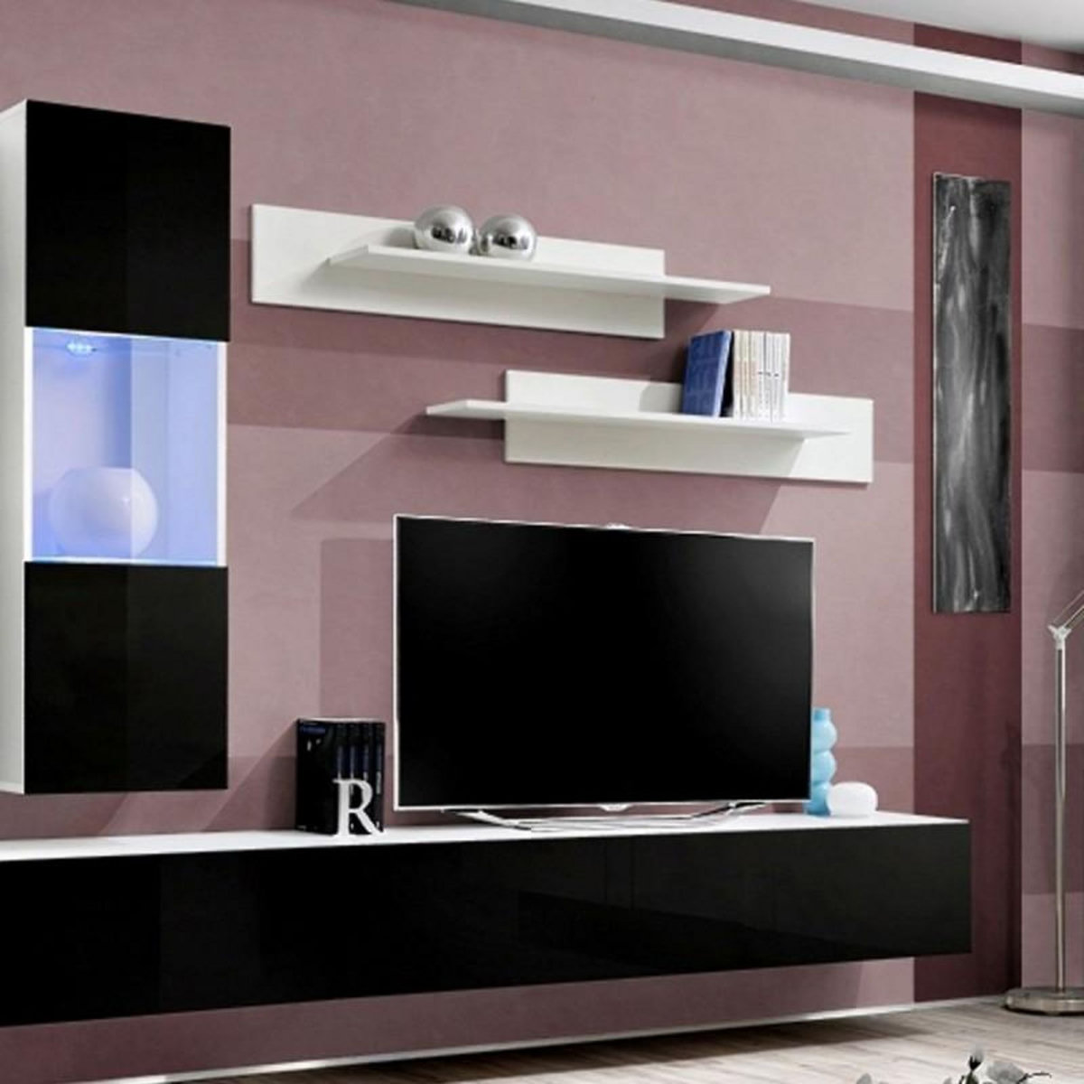 Paris Prix Meuble TV Mural Design  Fly II  320cm Noir & Blanc