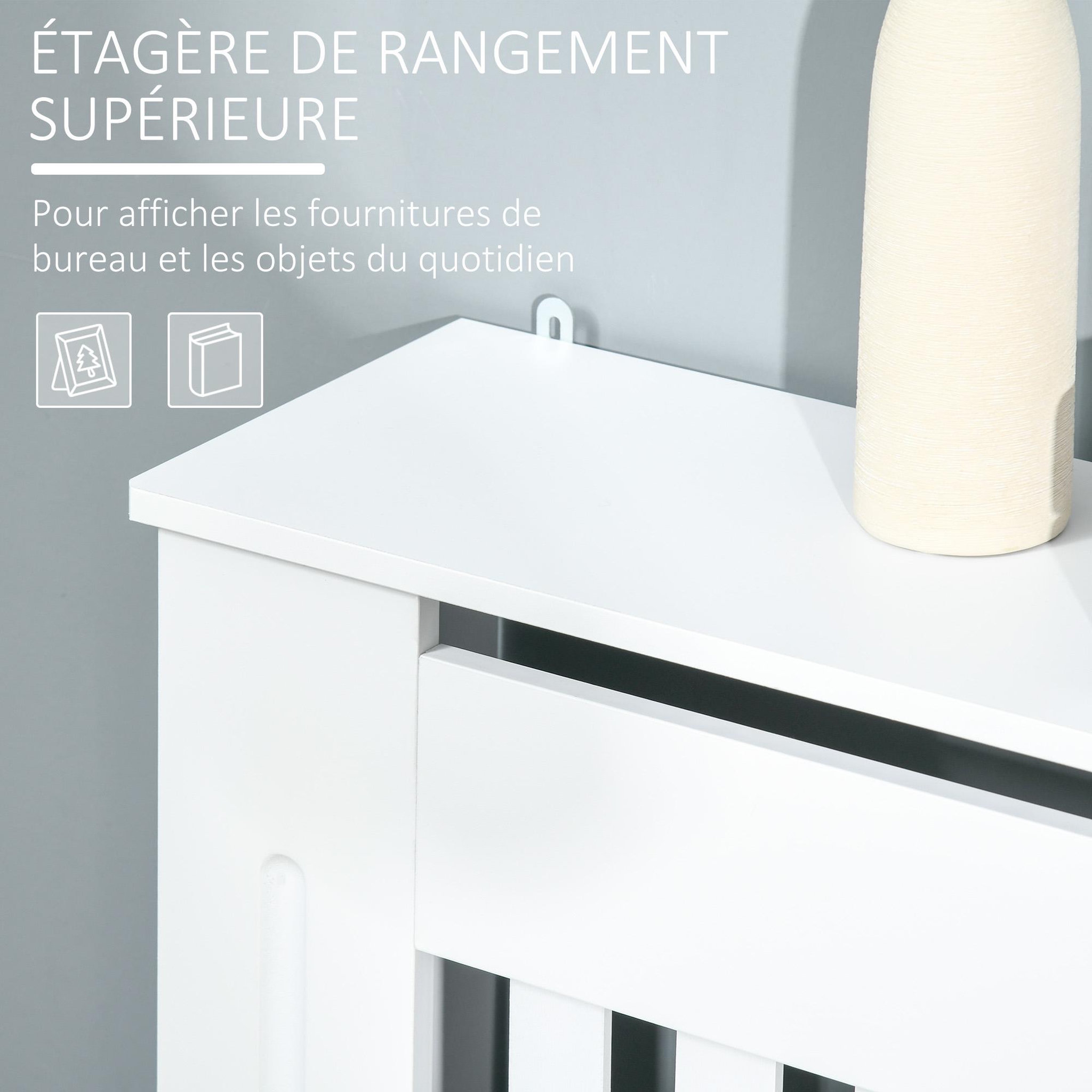 Voir la diapositive 5 : HOMCOM Cache-radiateur design panneau - grille d'aération verticale à lattes - dim. 78L x 19l x 81H cm - MDF blanc