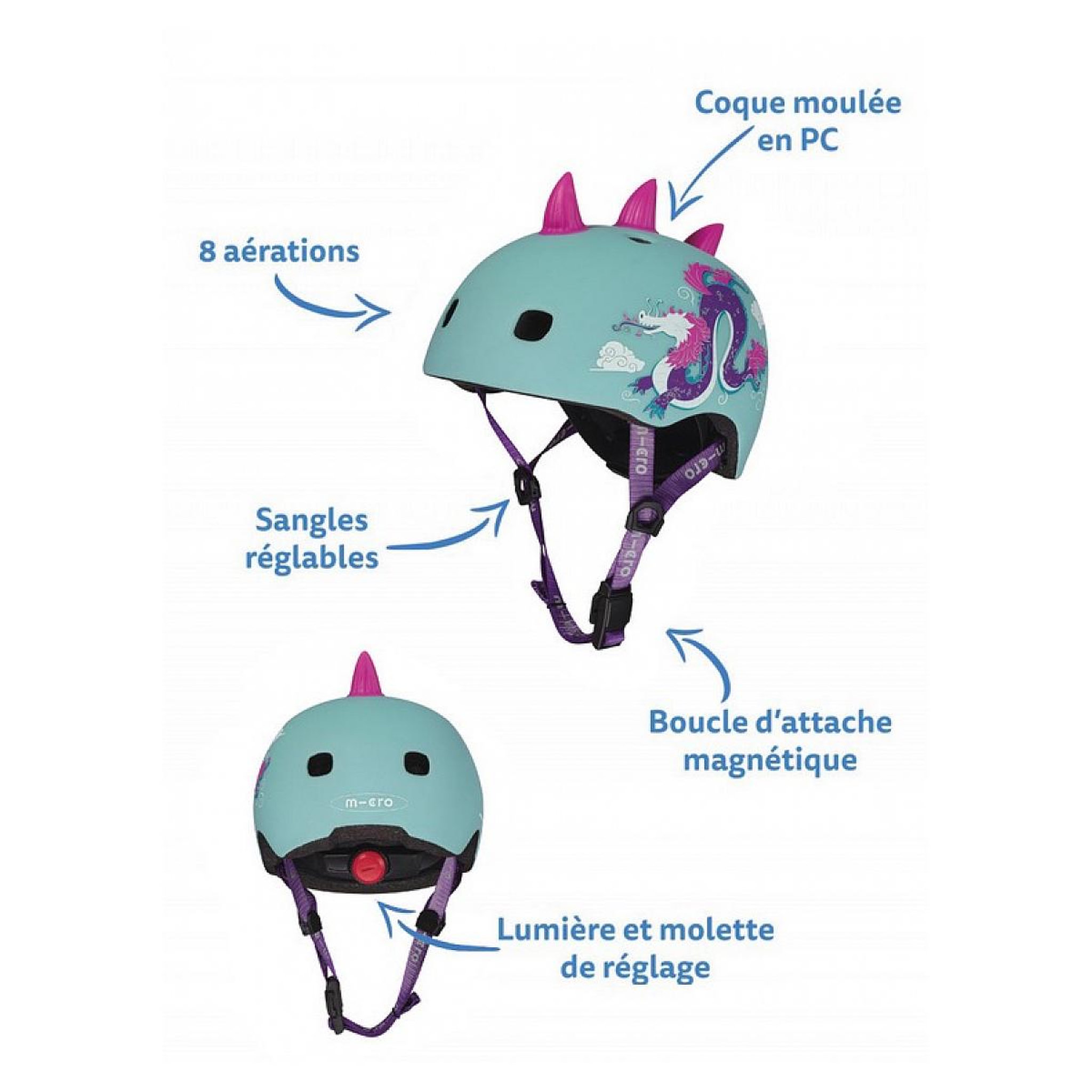 Voir la diapositive 3 : Micro Casque velo et trottinette dragon 3D taille M