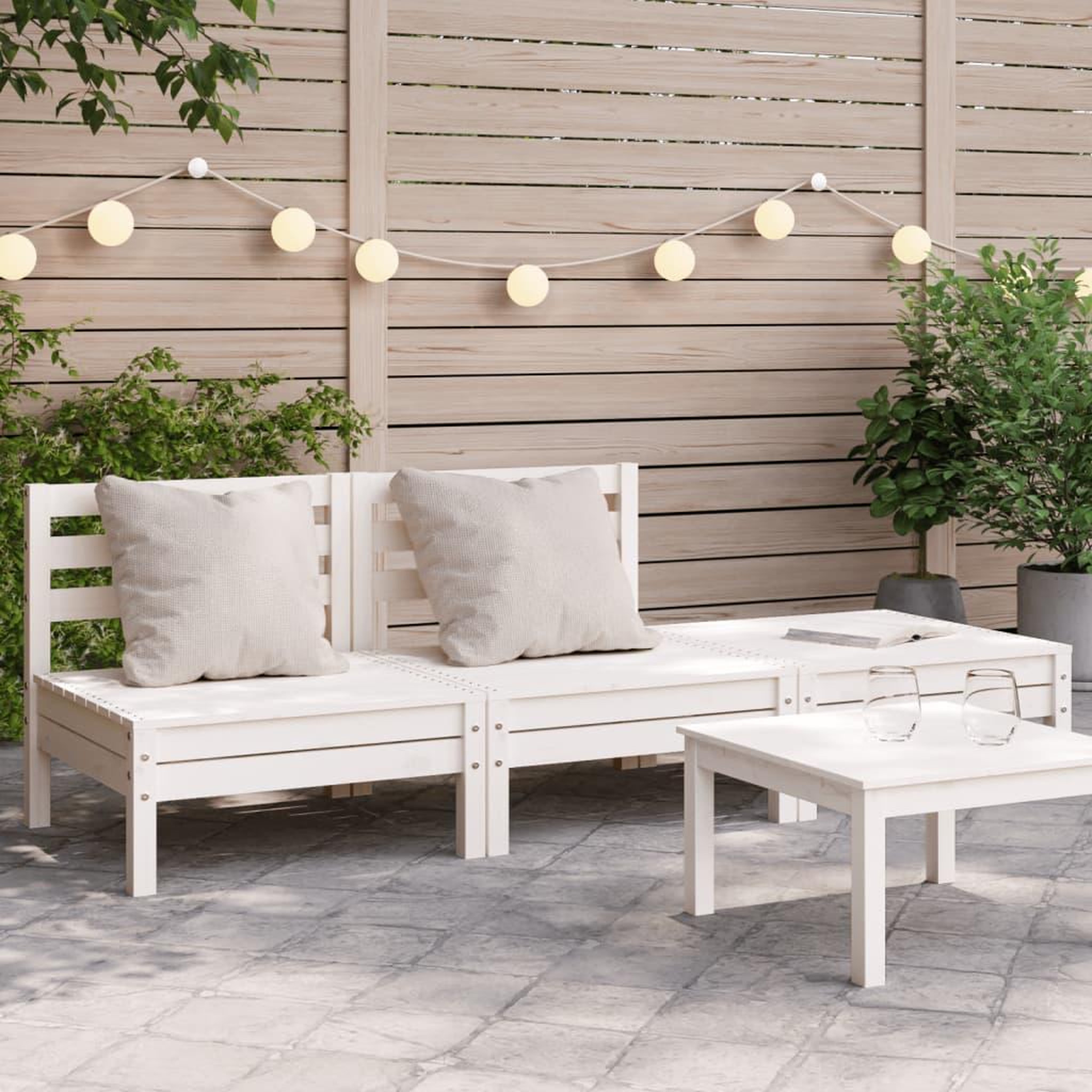 VIDAXL Canape de jardin 3 places blanc bois de pin massif