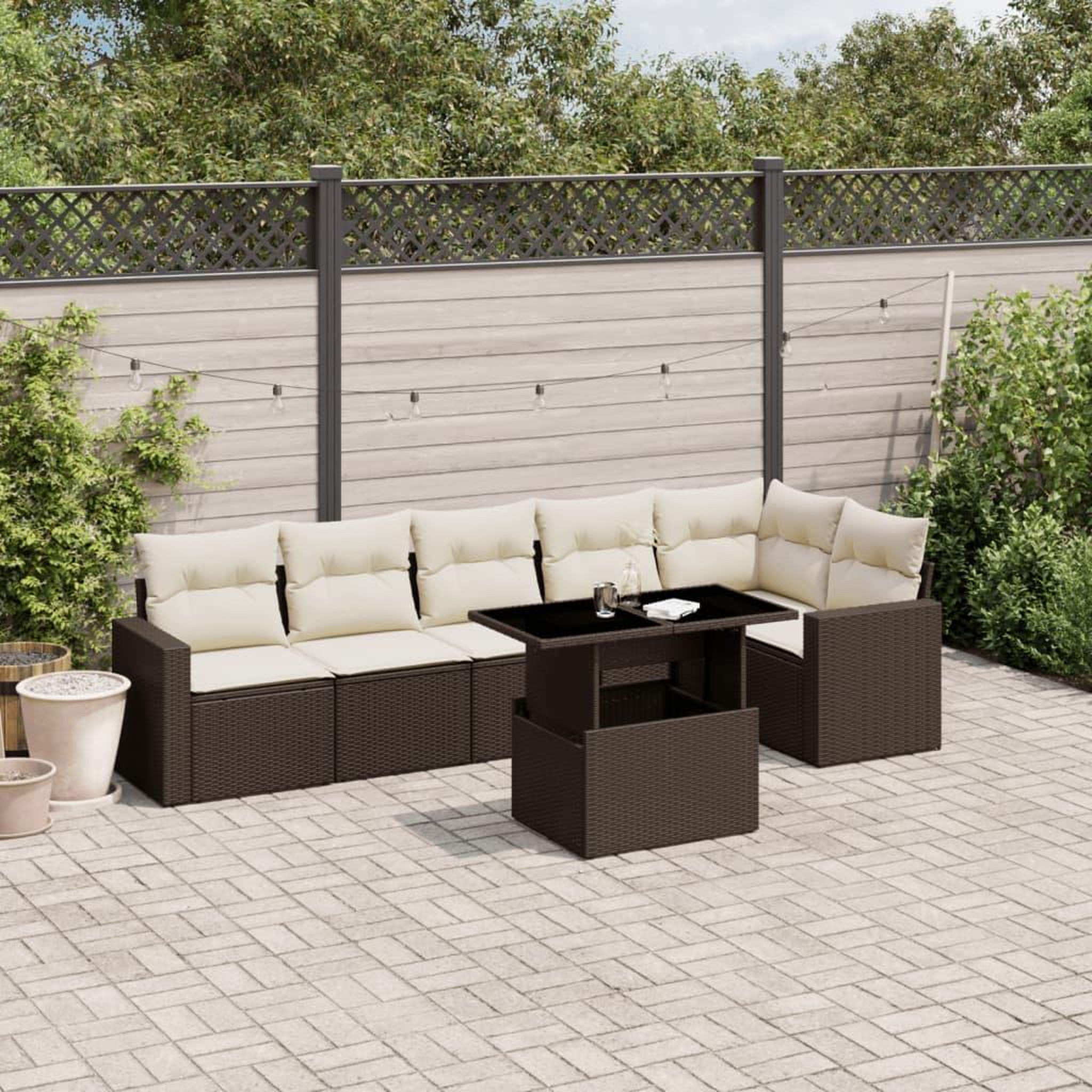 VIDAXL Salon de jardin avec coussins 7 pcs marron resine tressee