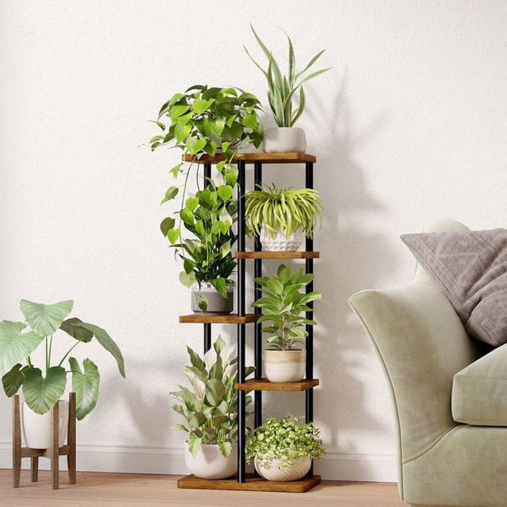 Voir la diapositive 3 : Étagère plantes 5 niveaux en métal et MDF, 40 x 23,6 x 98,3 cm, marron