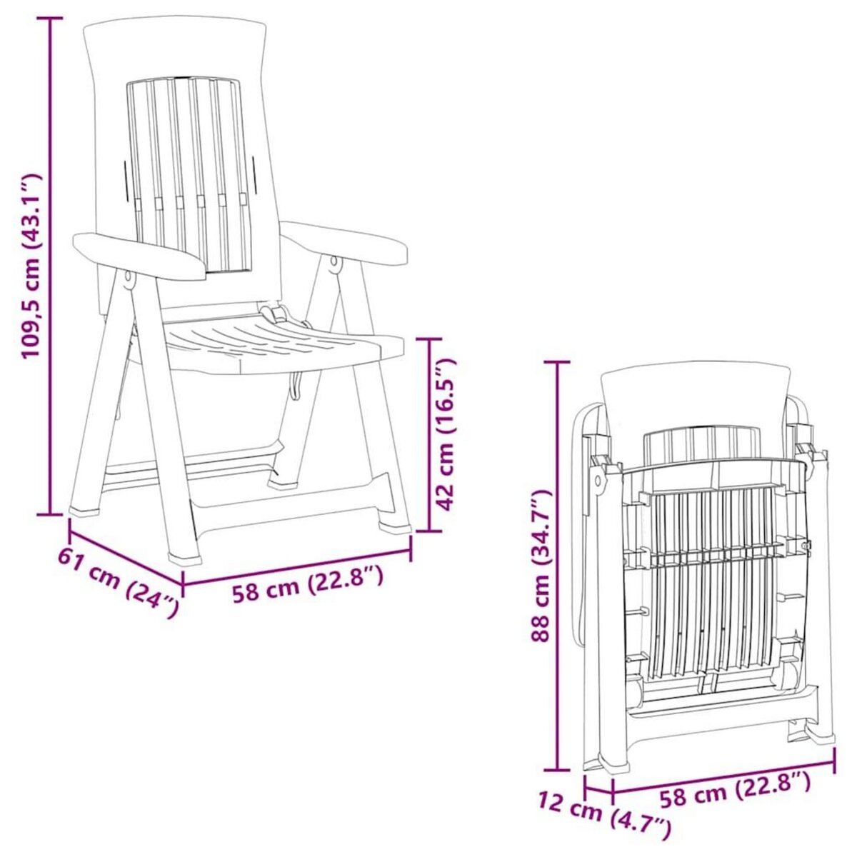 VIDAXL Chaises inclinables de jardin lot de 2 vert PP