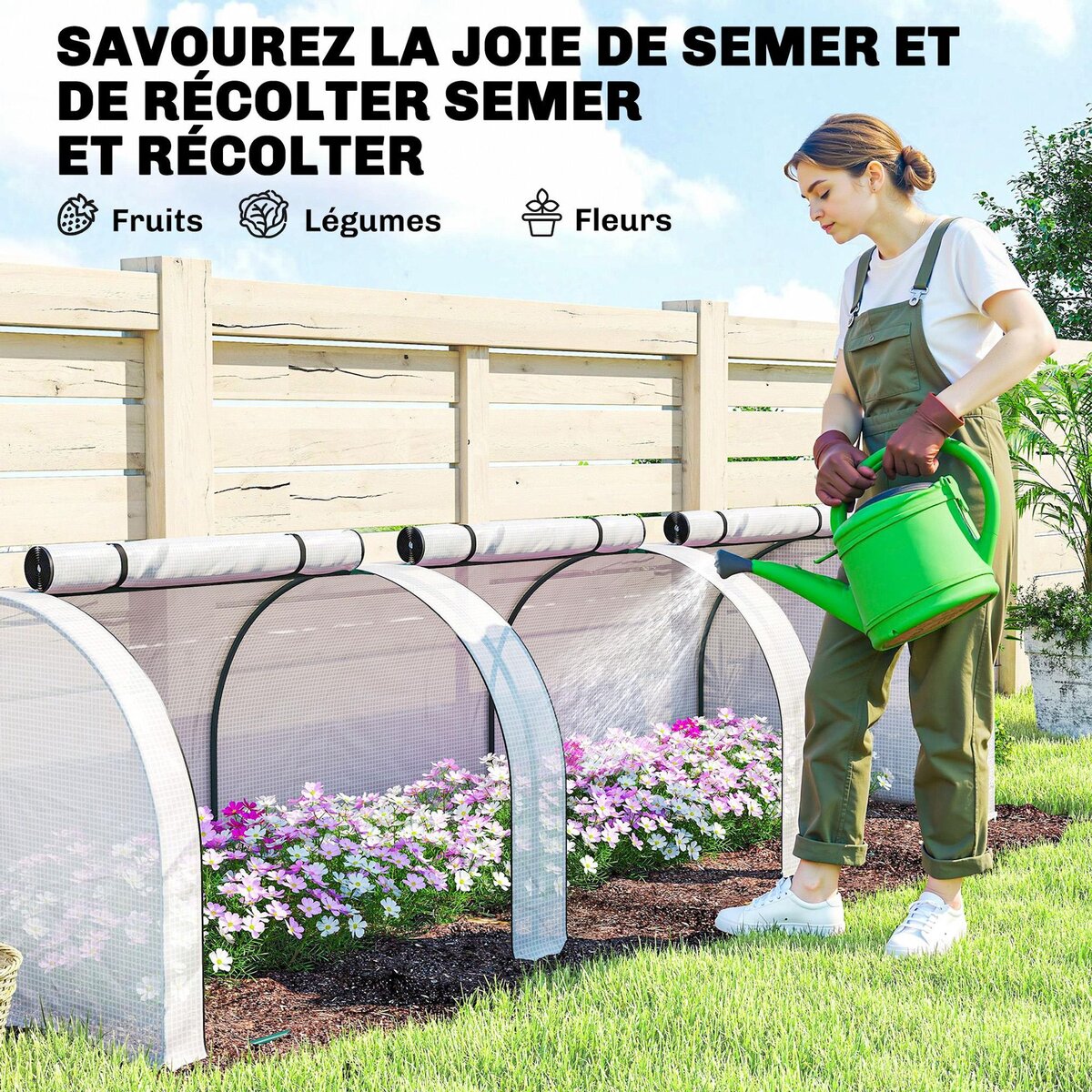 OUTSUNNY Mini serre de jardin serre à tomates 2,95L x 1l x 0,8H m acier PE haute densité 140 g/m² anti-UV 3 fenêtres zip enroulables blanc