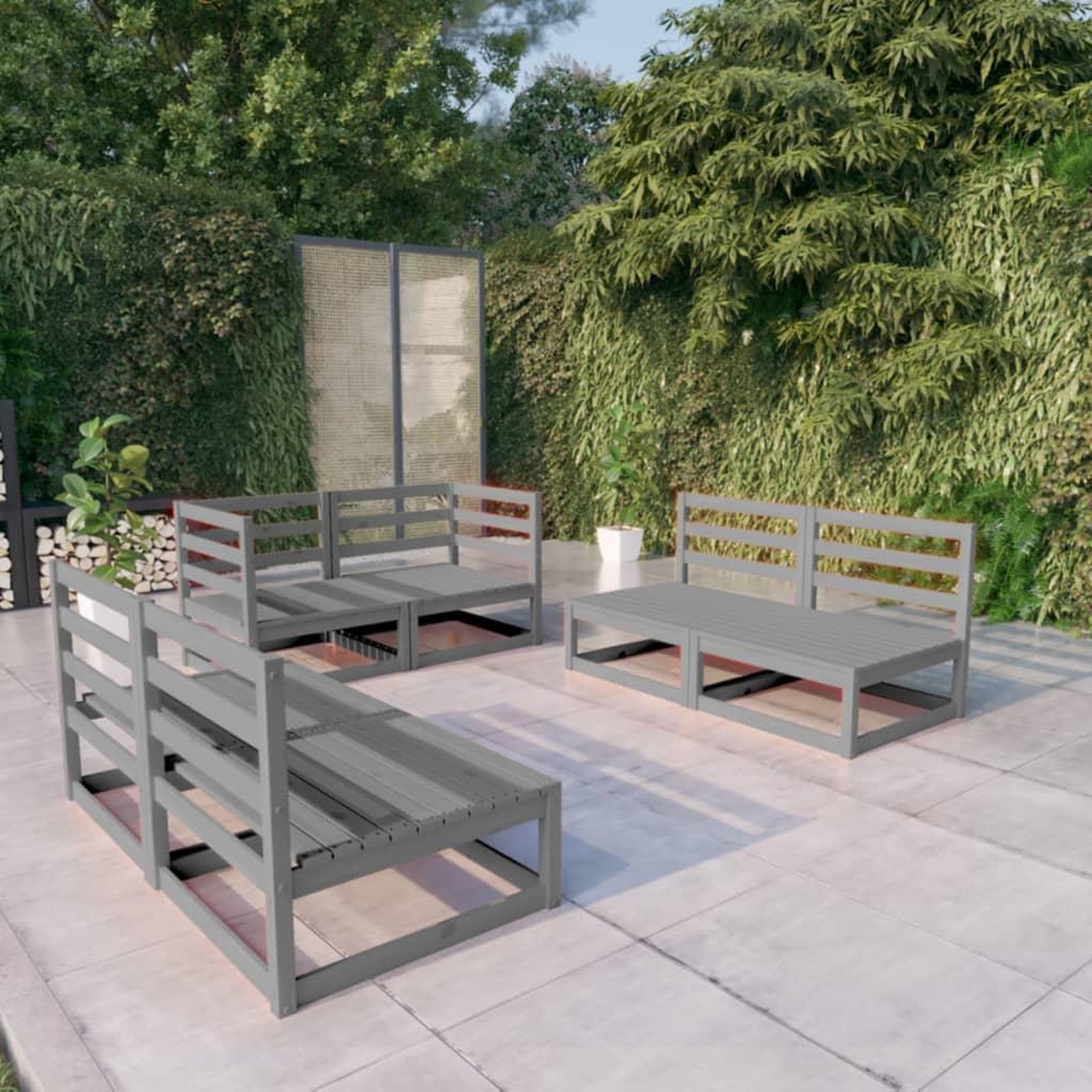 VIDAXL Salon de jardin 6 pcs gris bois de pin massif