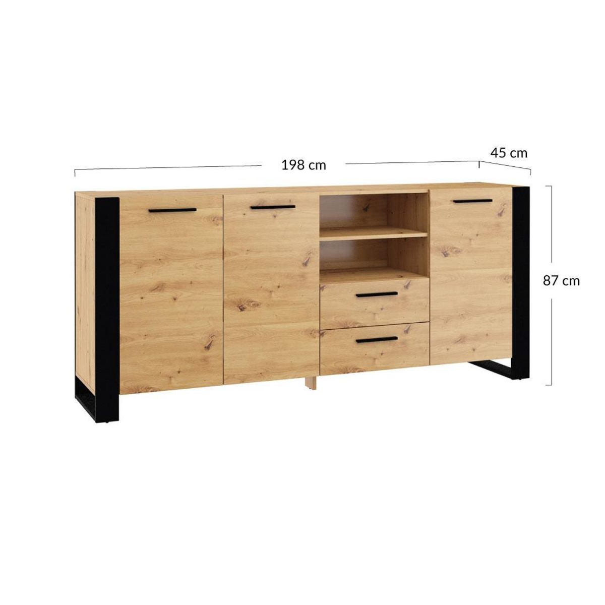 BEST MOBILIER Donnely - buffet bas - effet bois et noir - 198 cm