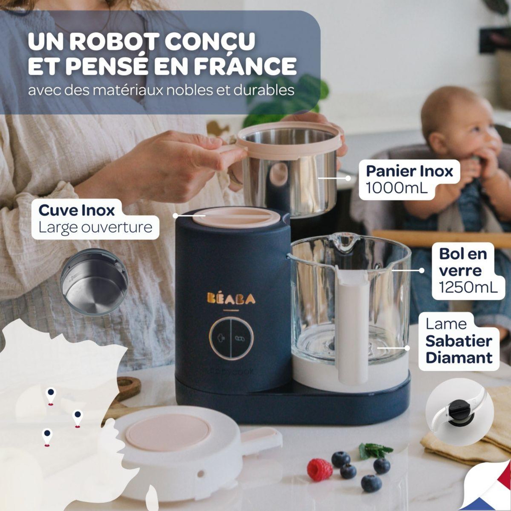 Voir la diapositive 5 : BEABA Mixeur cuiseur bébé babycook neo night blue