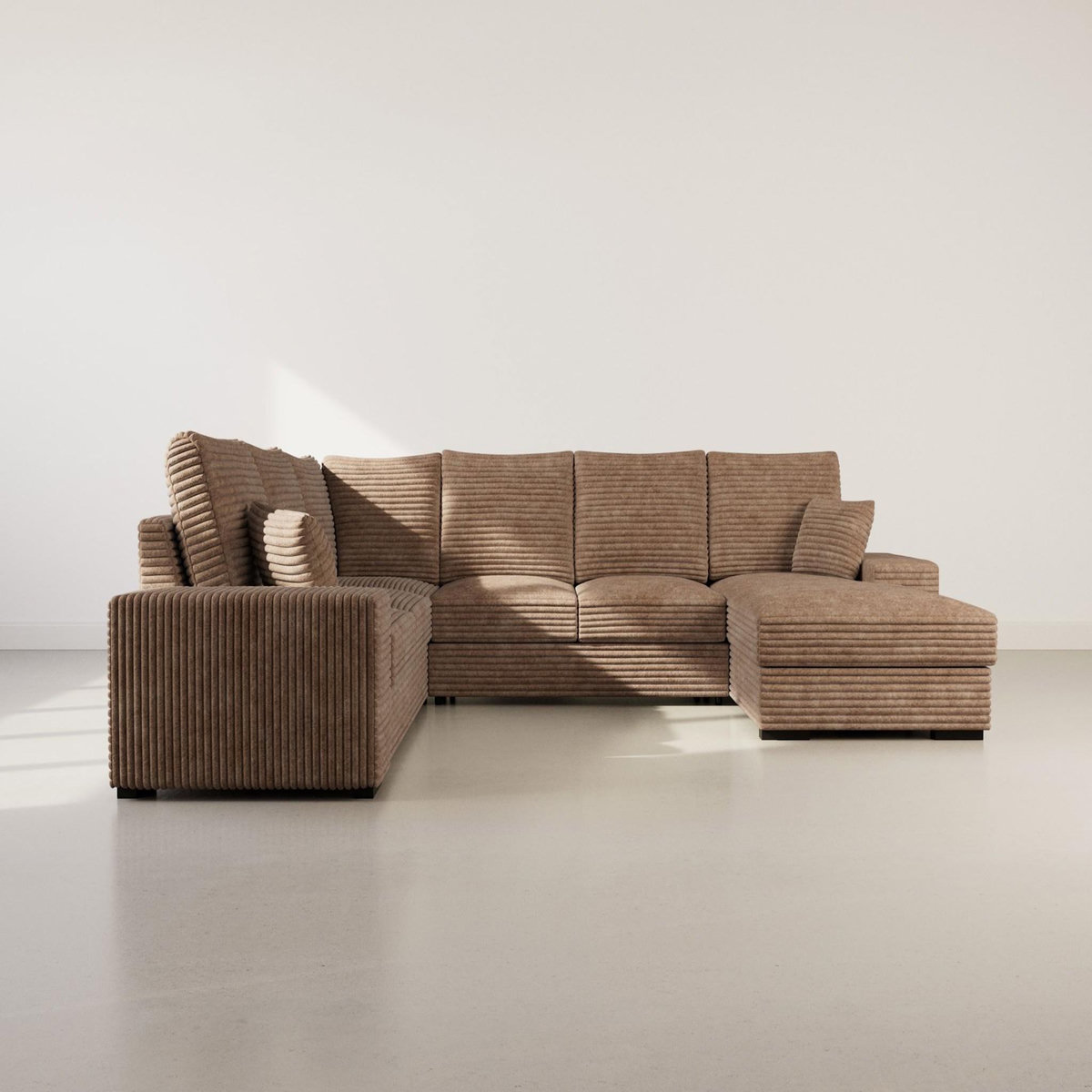 BEST MOBILIER Lorie - canapé panoramique d'angle gauche 7 places convertible en velours côtelé grosse côte avec coffre