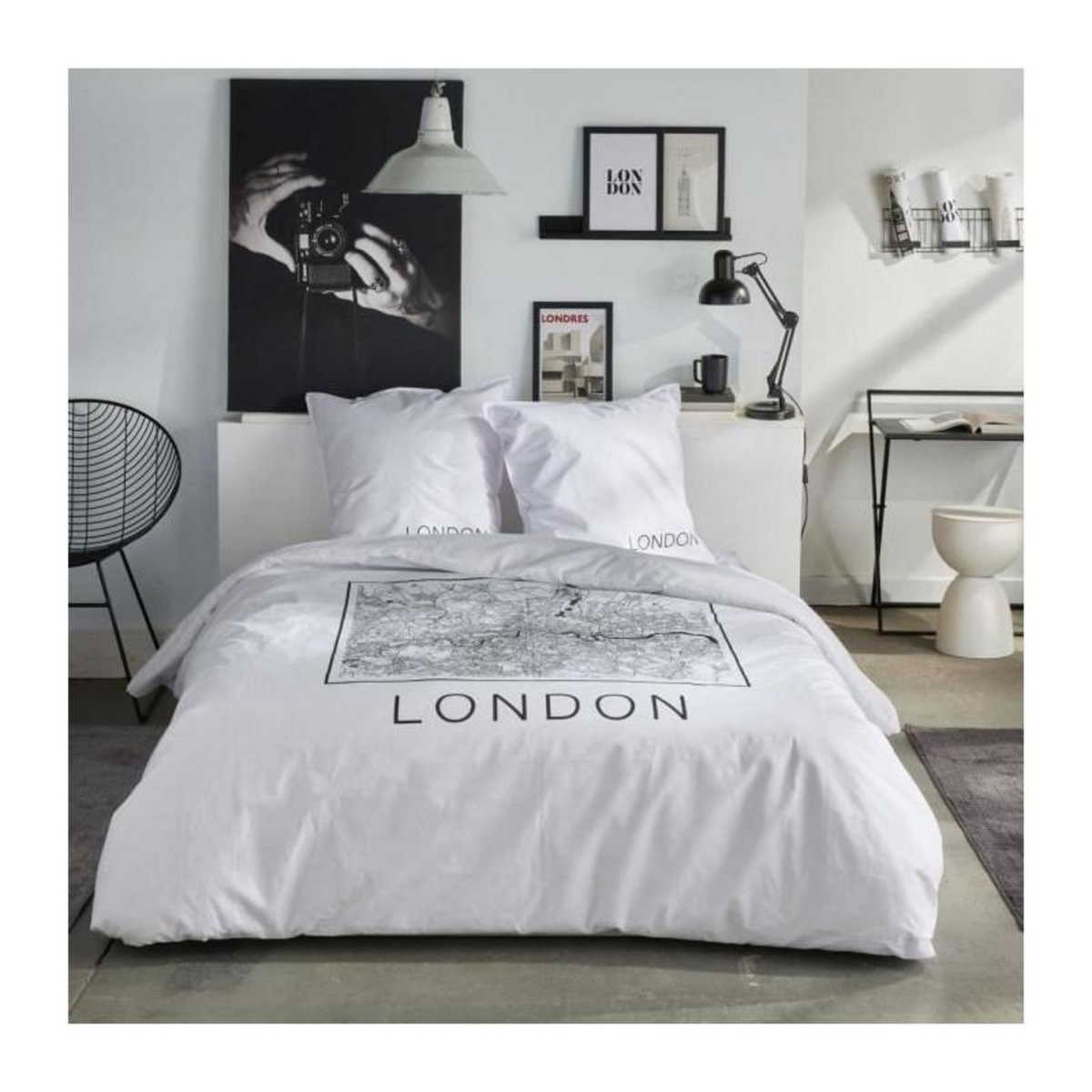 Today Parure de lit - TODAY - JAVA - 2 personnes - 240x220 cm - Coton - Imprimé London - Blanc
